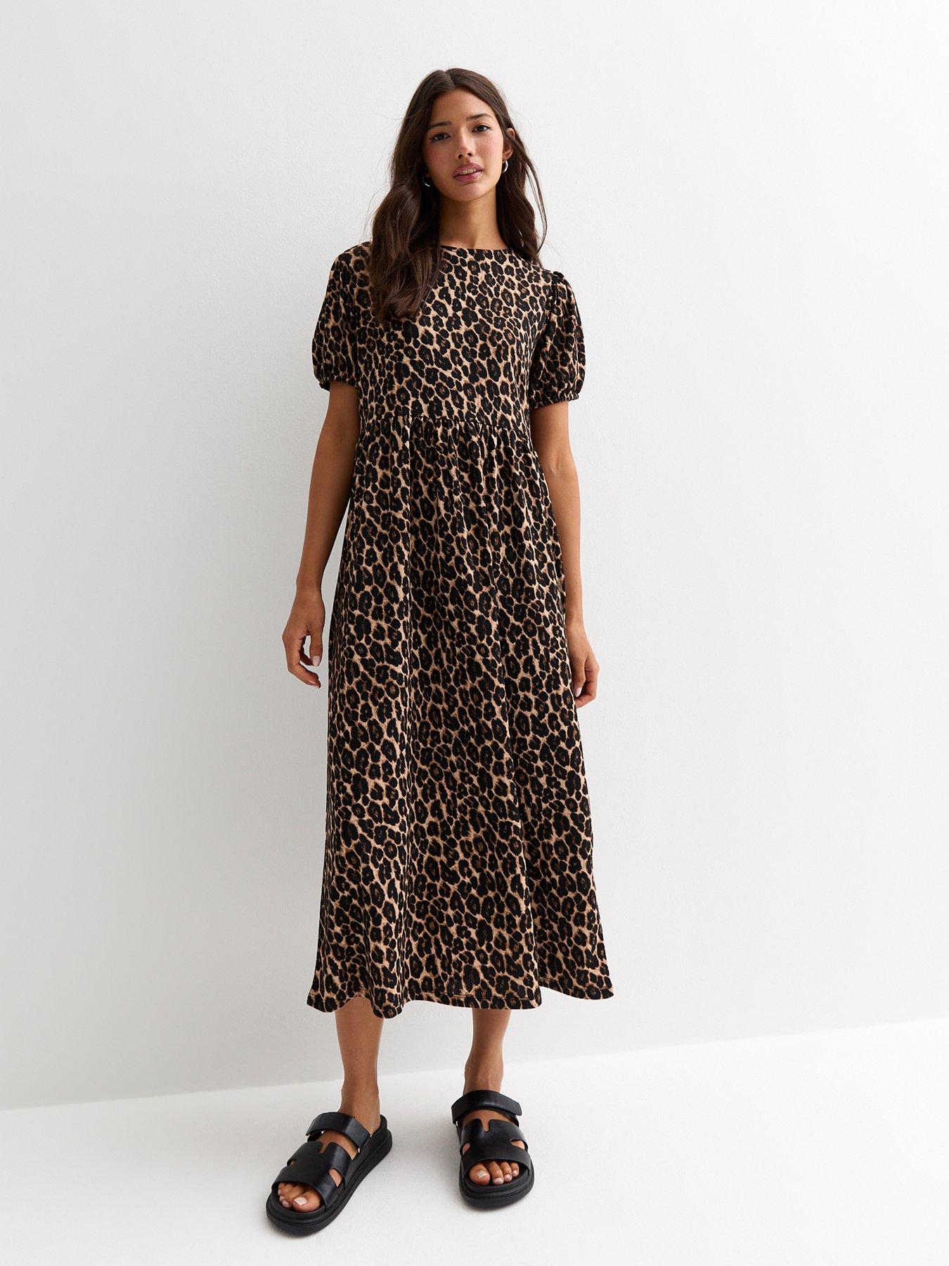 new-look-crinkle-animal-print-bow-back-midi-dress-brown