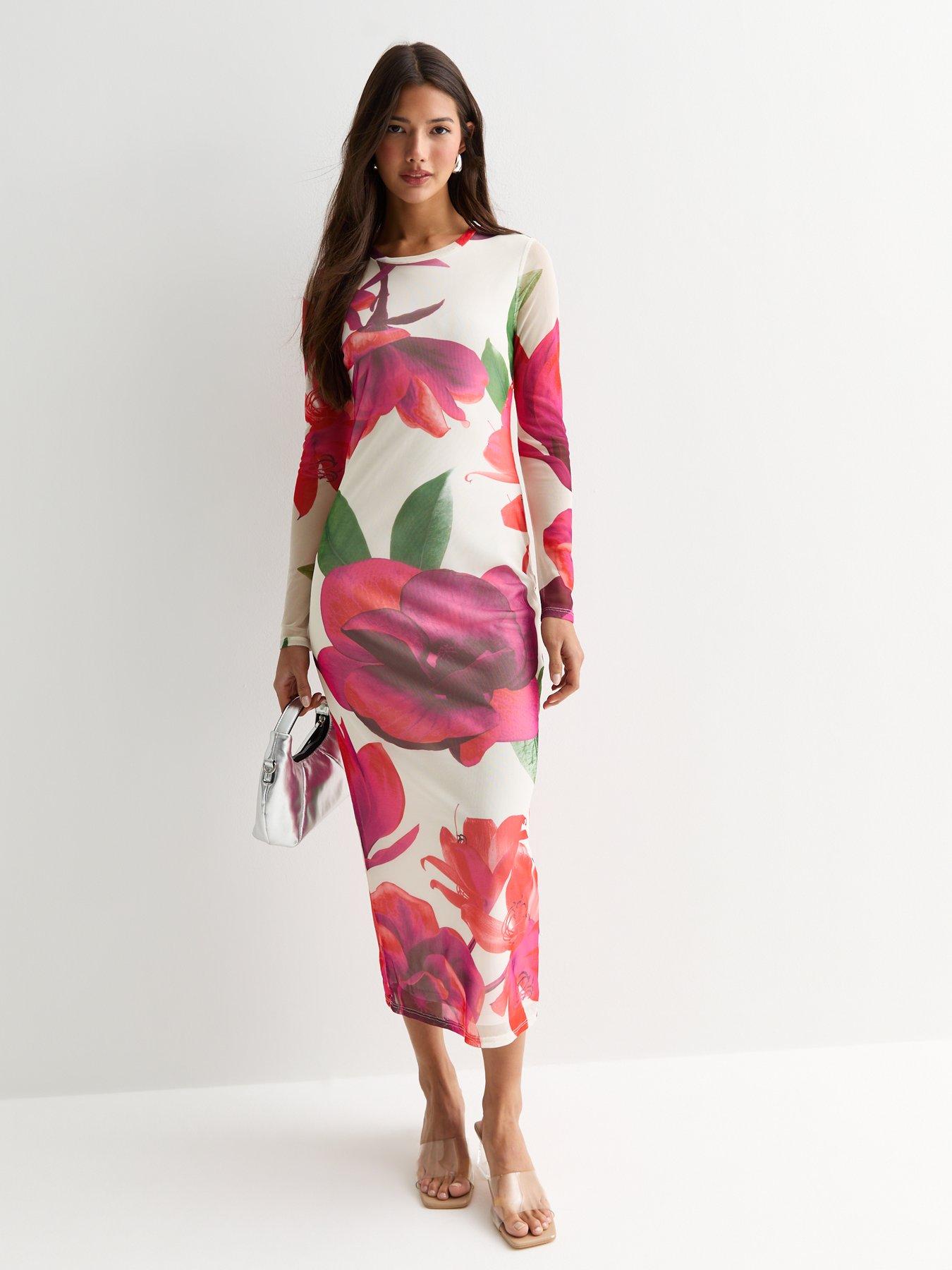 new-look-off-white-fuschia-print-mesh-long-sleeved-midi-dressback