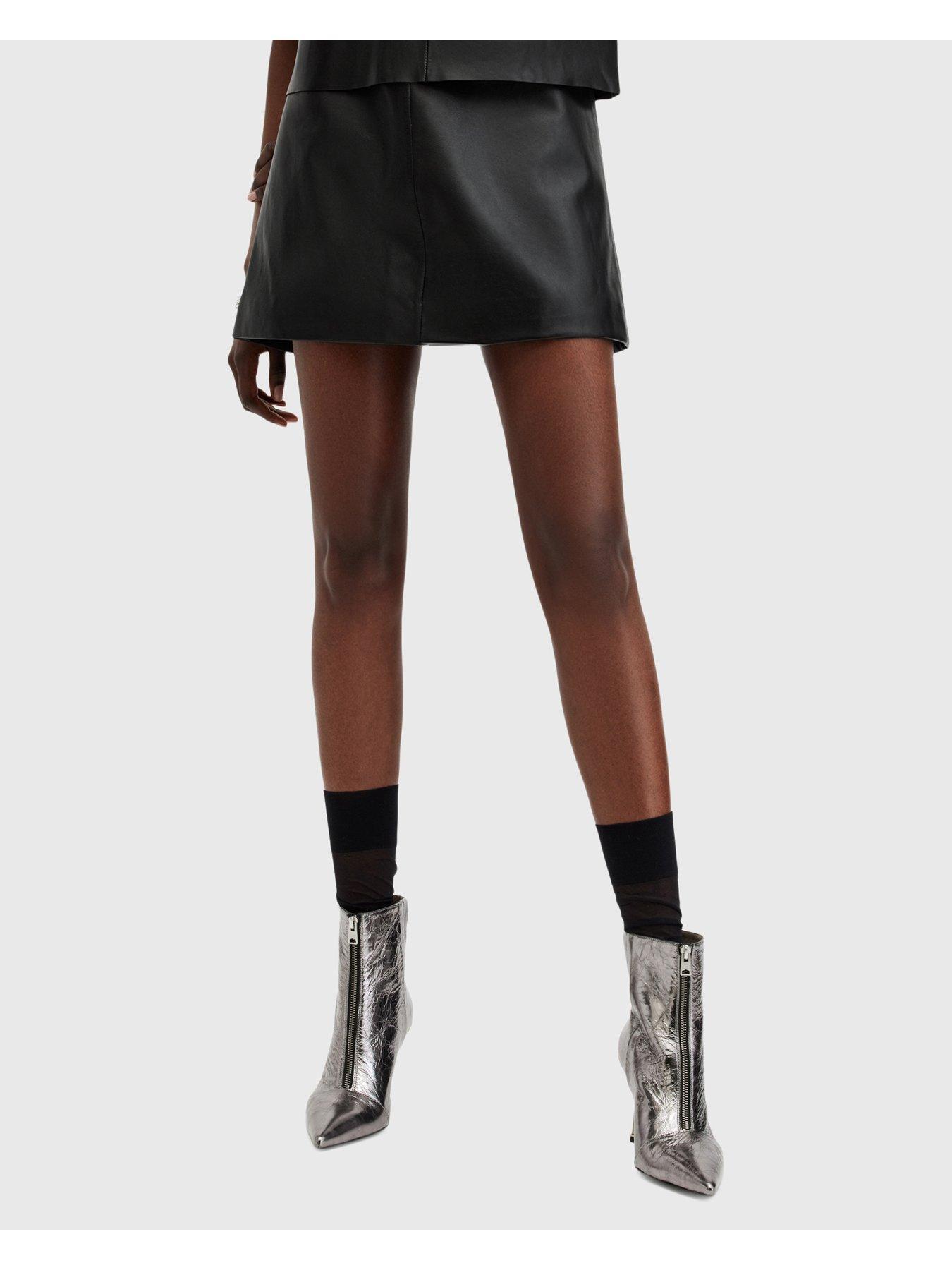 Image 1 of 6 of AllSaints Renai Foil Skirt - Black