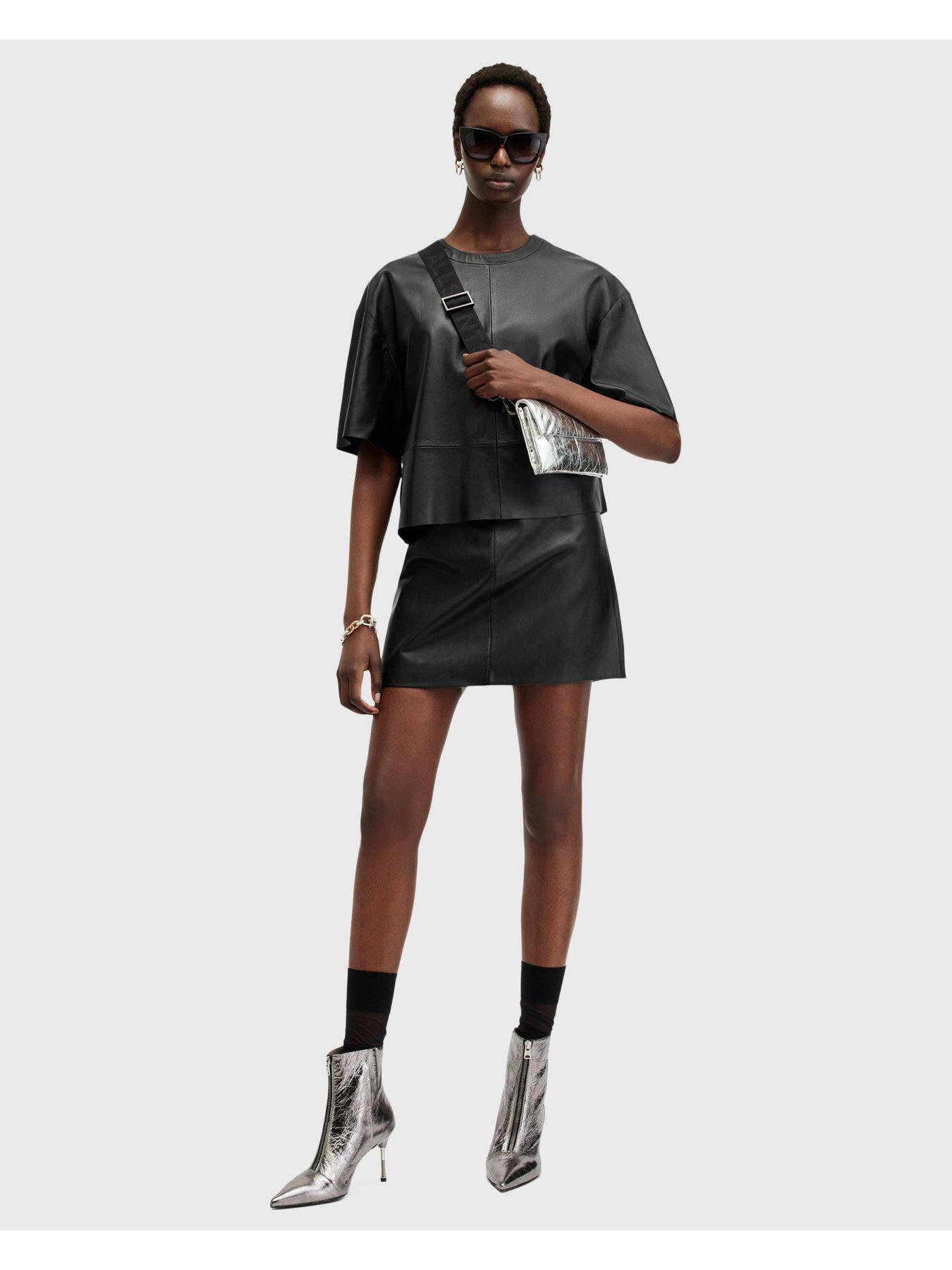 Image 3 of 6 of AllSaints Renai Foil Skirt - Black
