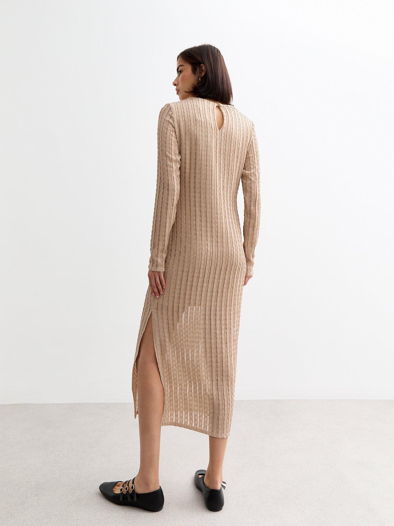 new-look-stone-textured-long-sleeve-midi-dressstillFront