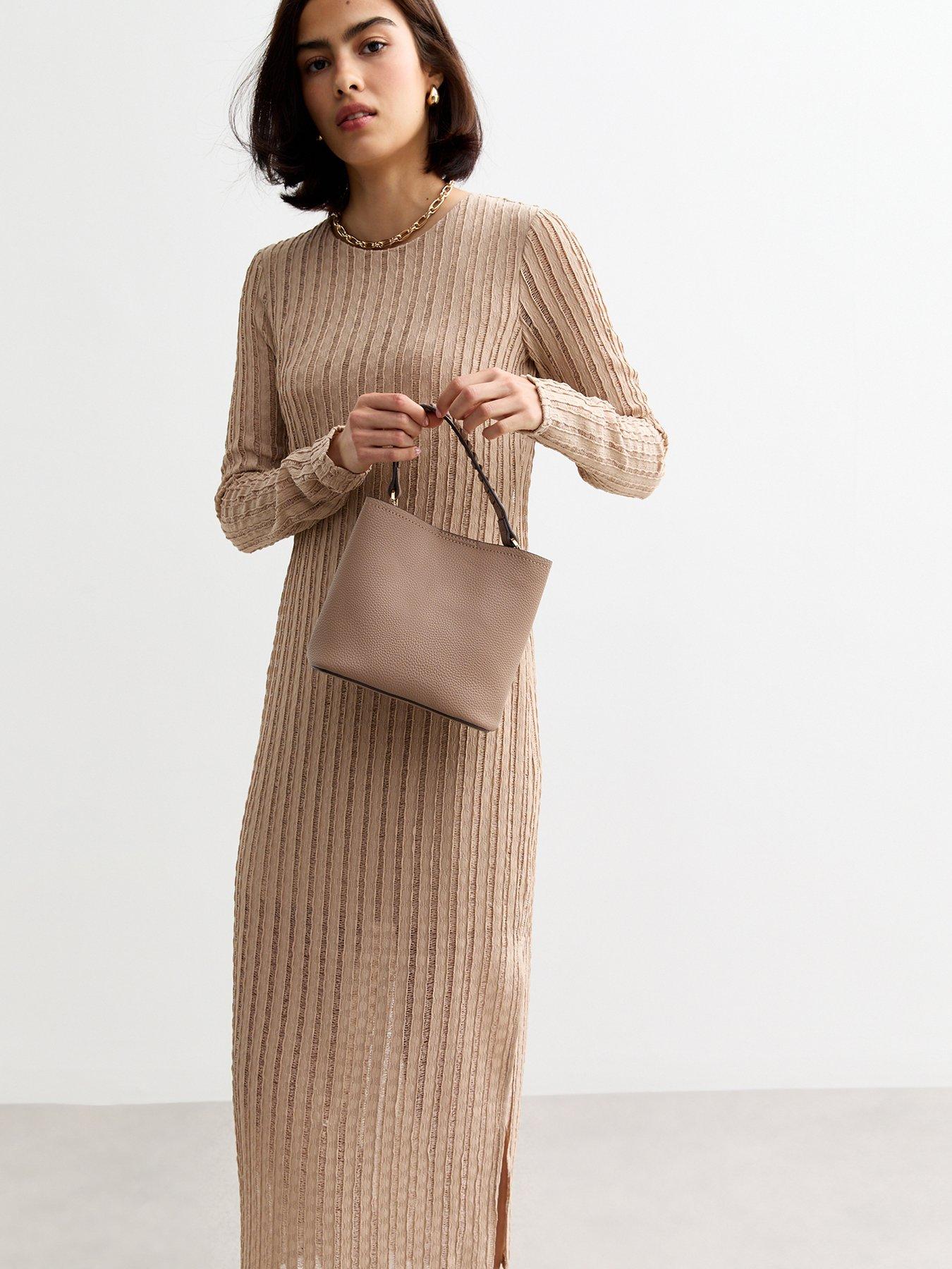 new-look-stone-textured-long-sleeve-midi-dressback