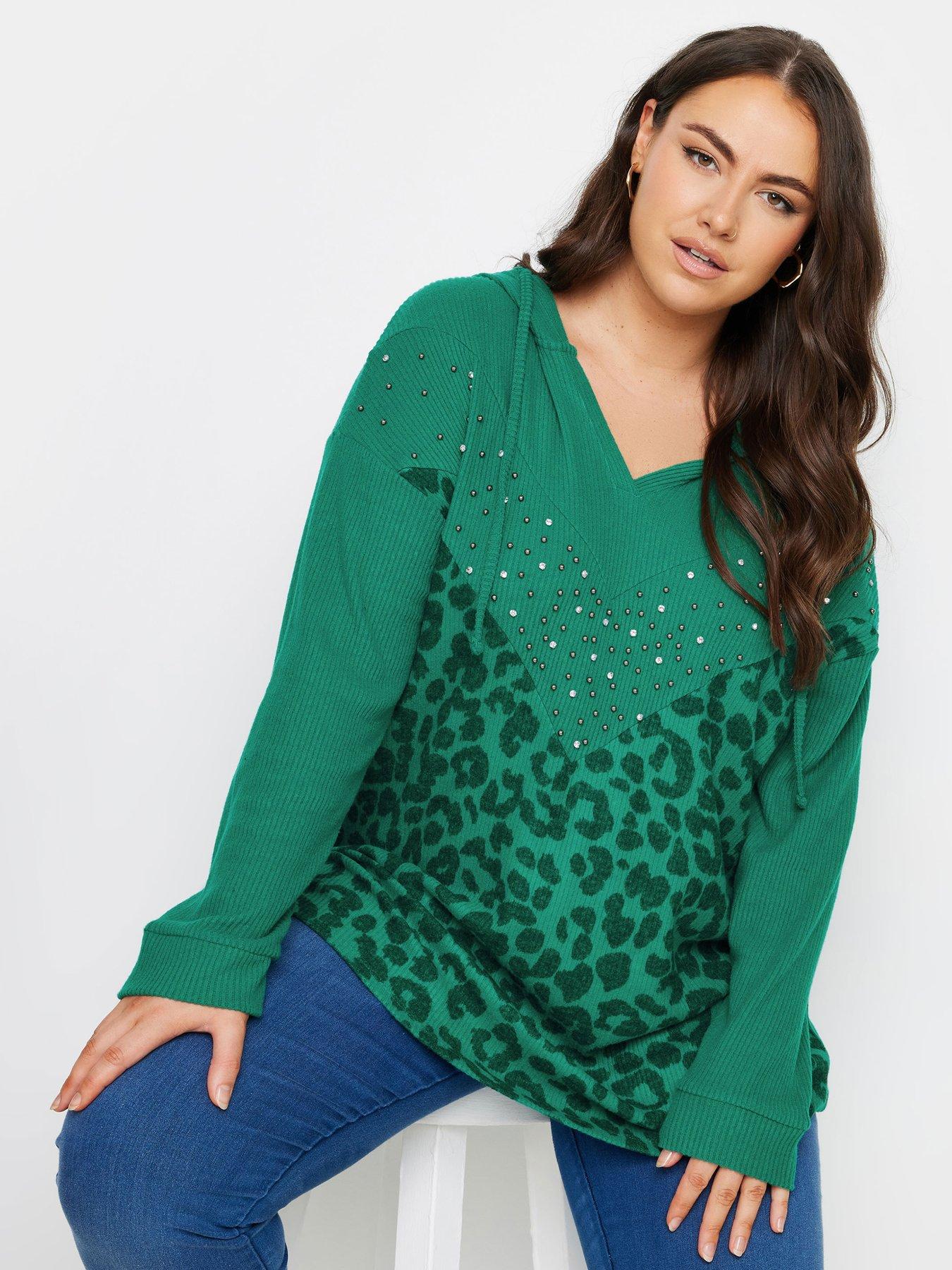 yours-curve-animal-print-embellished-hoodie-green