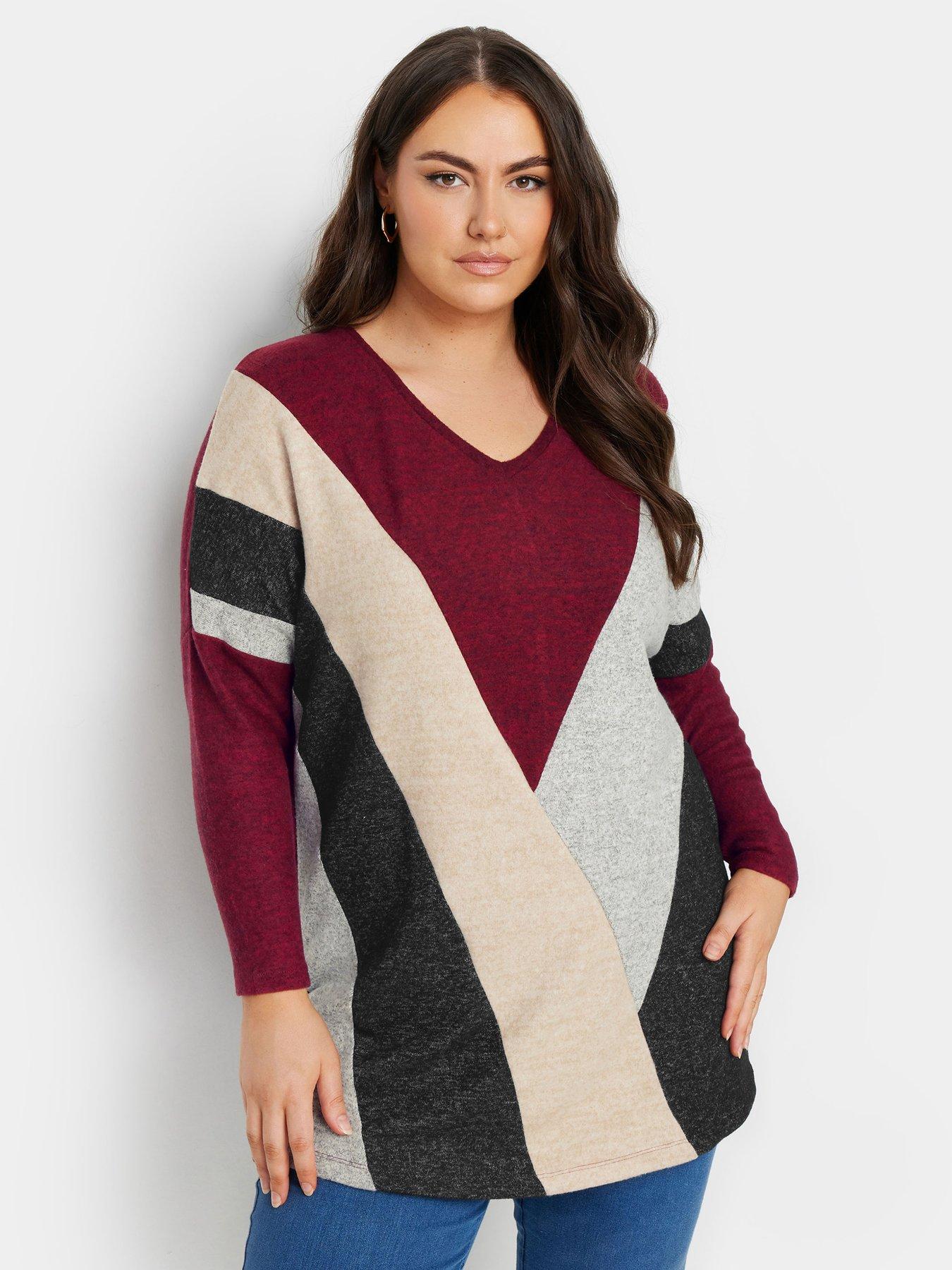 yours-curve-colour-block-soft-touch-sweatshirt-redfront