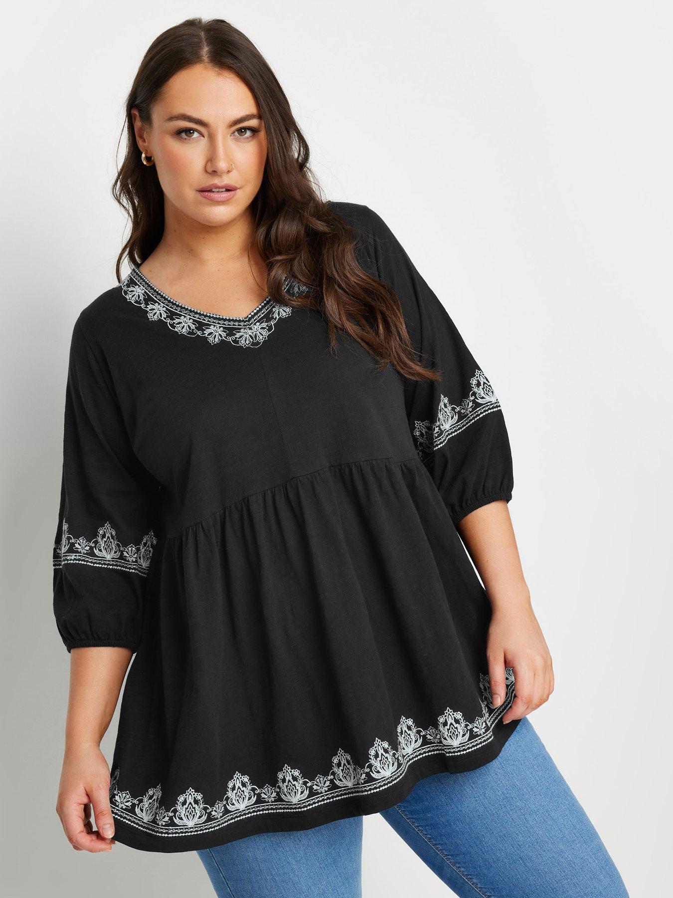 yours-curve-embroidered-34-smock-top-black