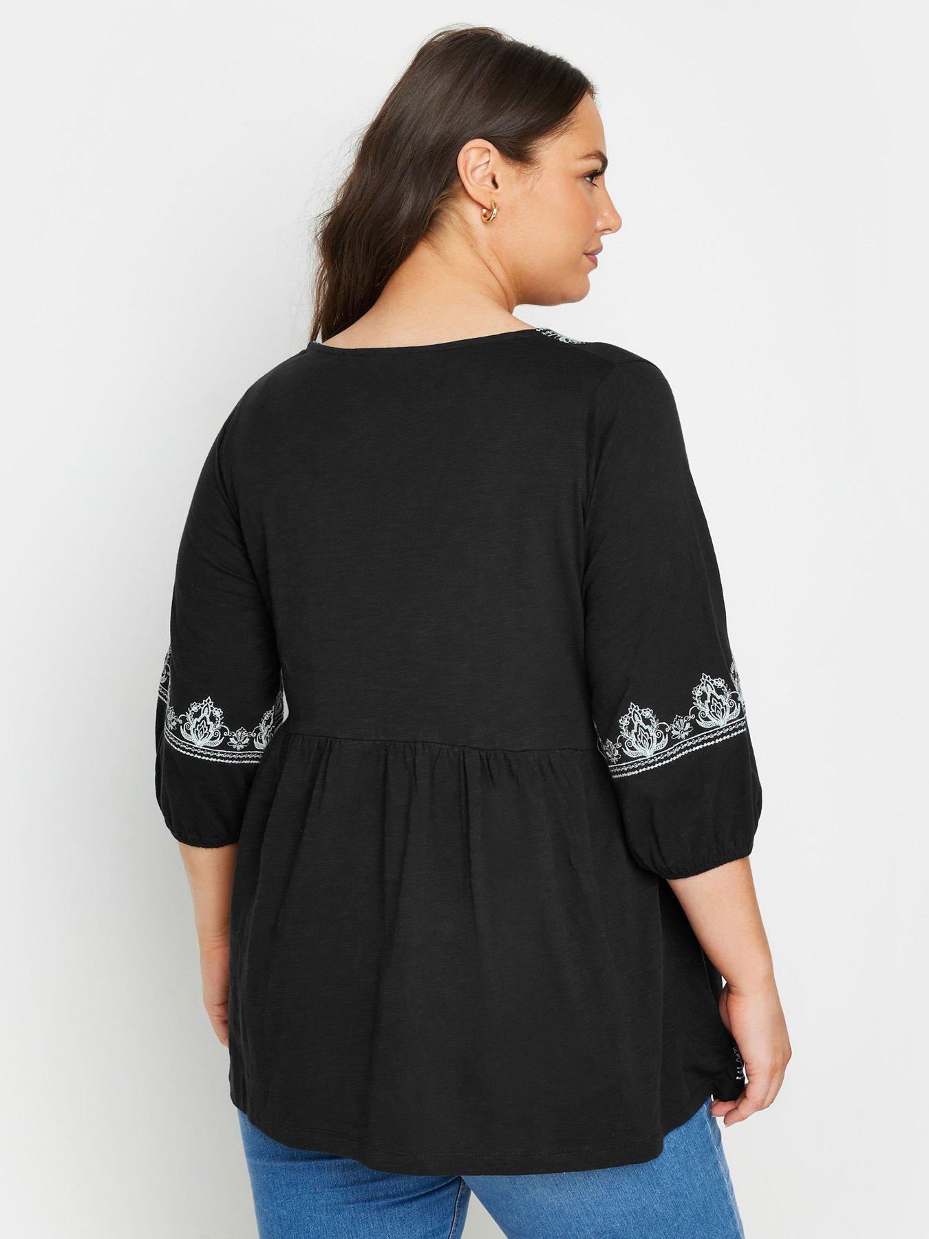 yours-curve-embroidered-34-smock-top-blackstillFront