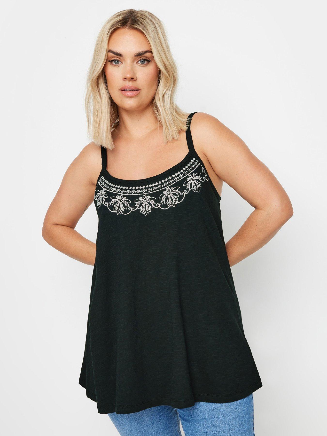 Yours Curve Embroidered Swing Cami - Black