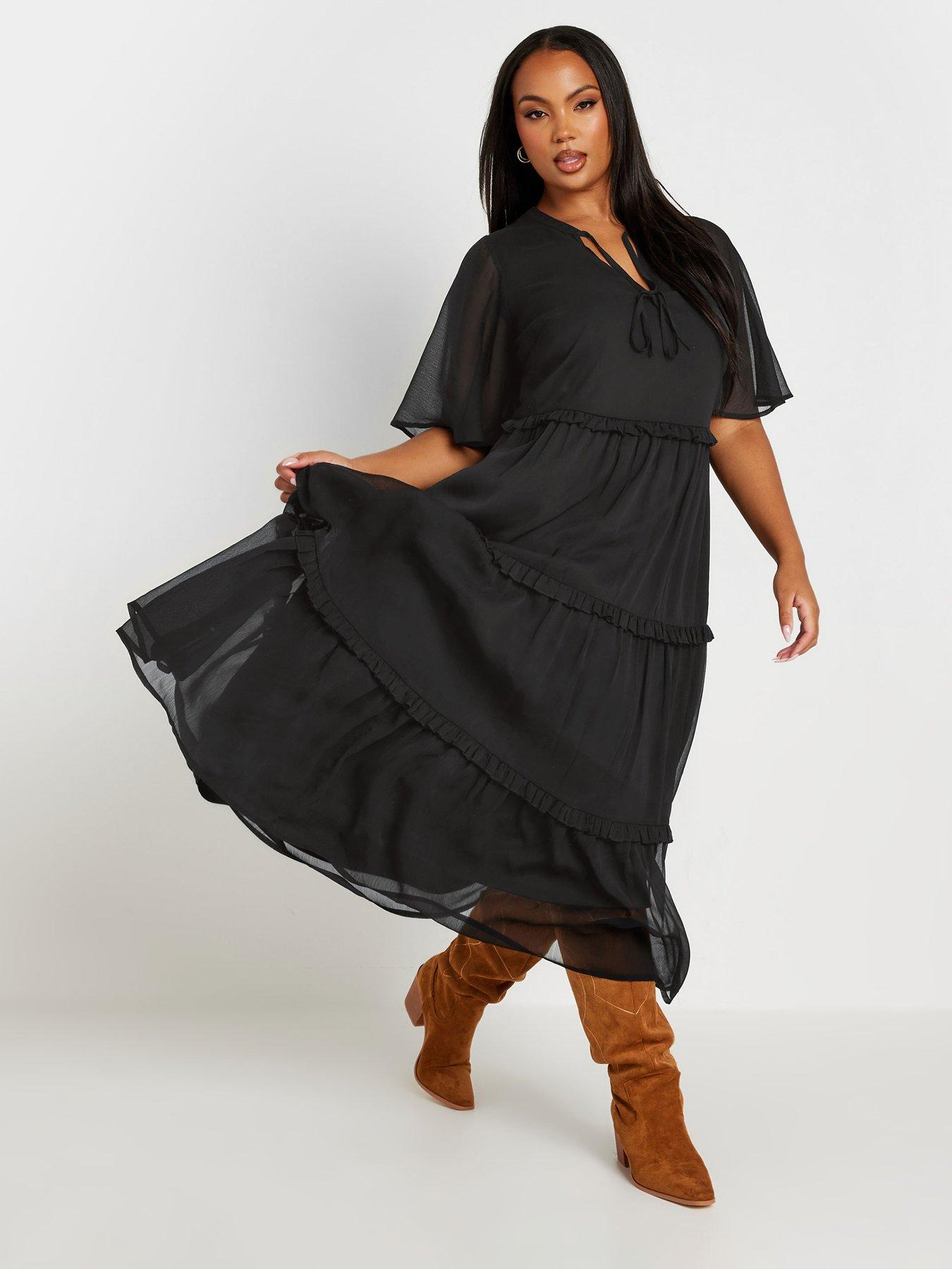 yours-curve-chiffon-tiered-dress-black