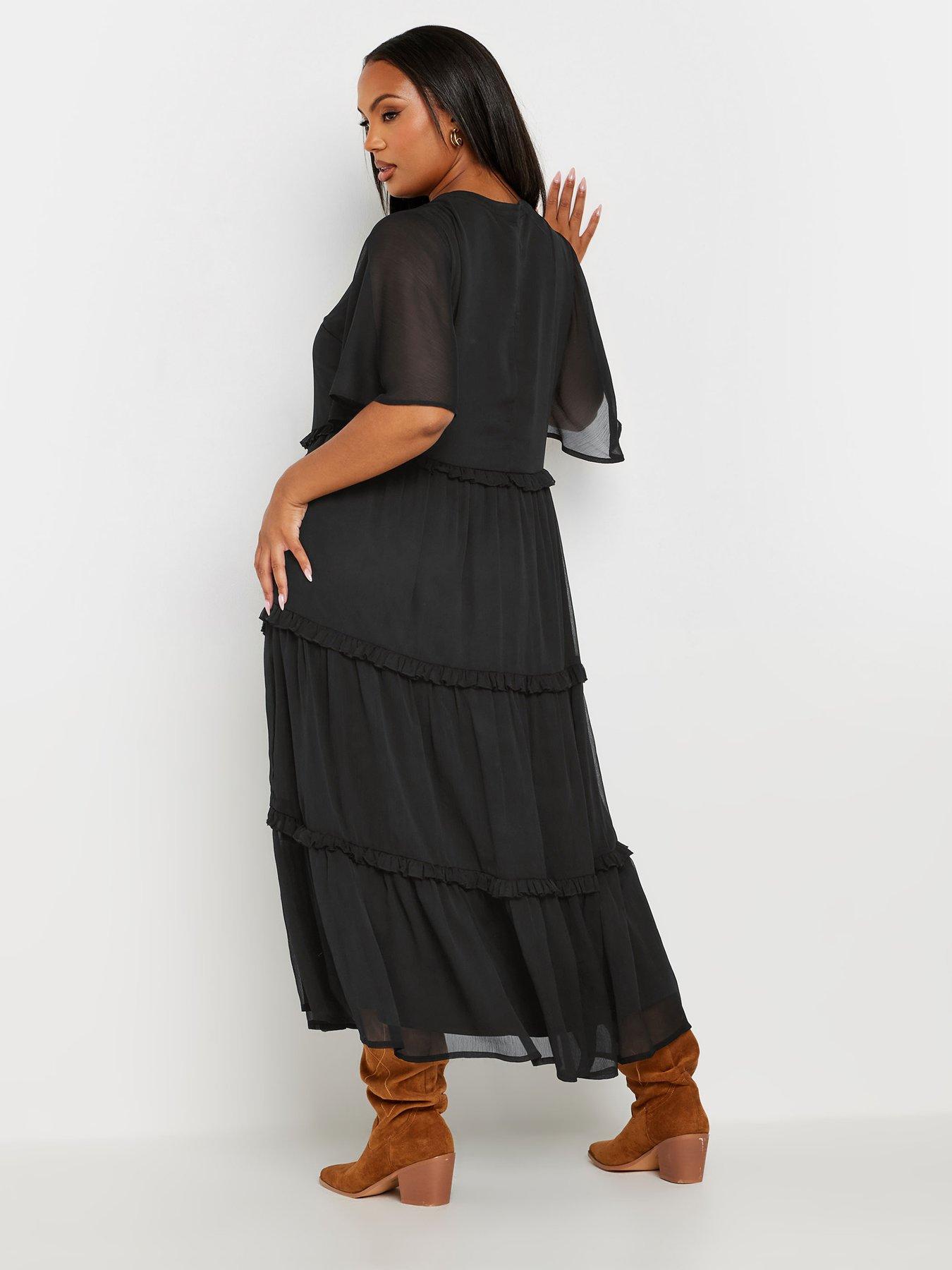 yours-curve-chiffon-tiered-dress-blackstillFront