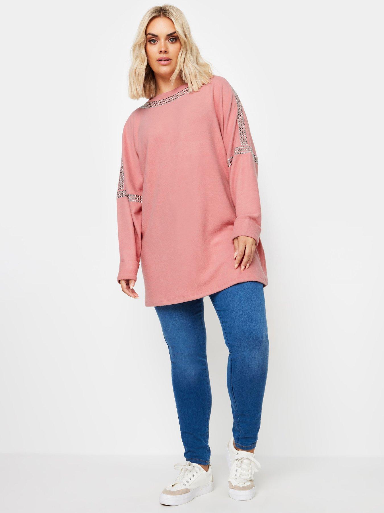 yours-curve-soft-touch-stud-batwing-sleeve-jumper-pinkback