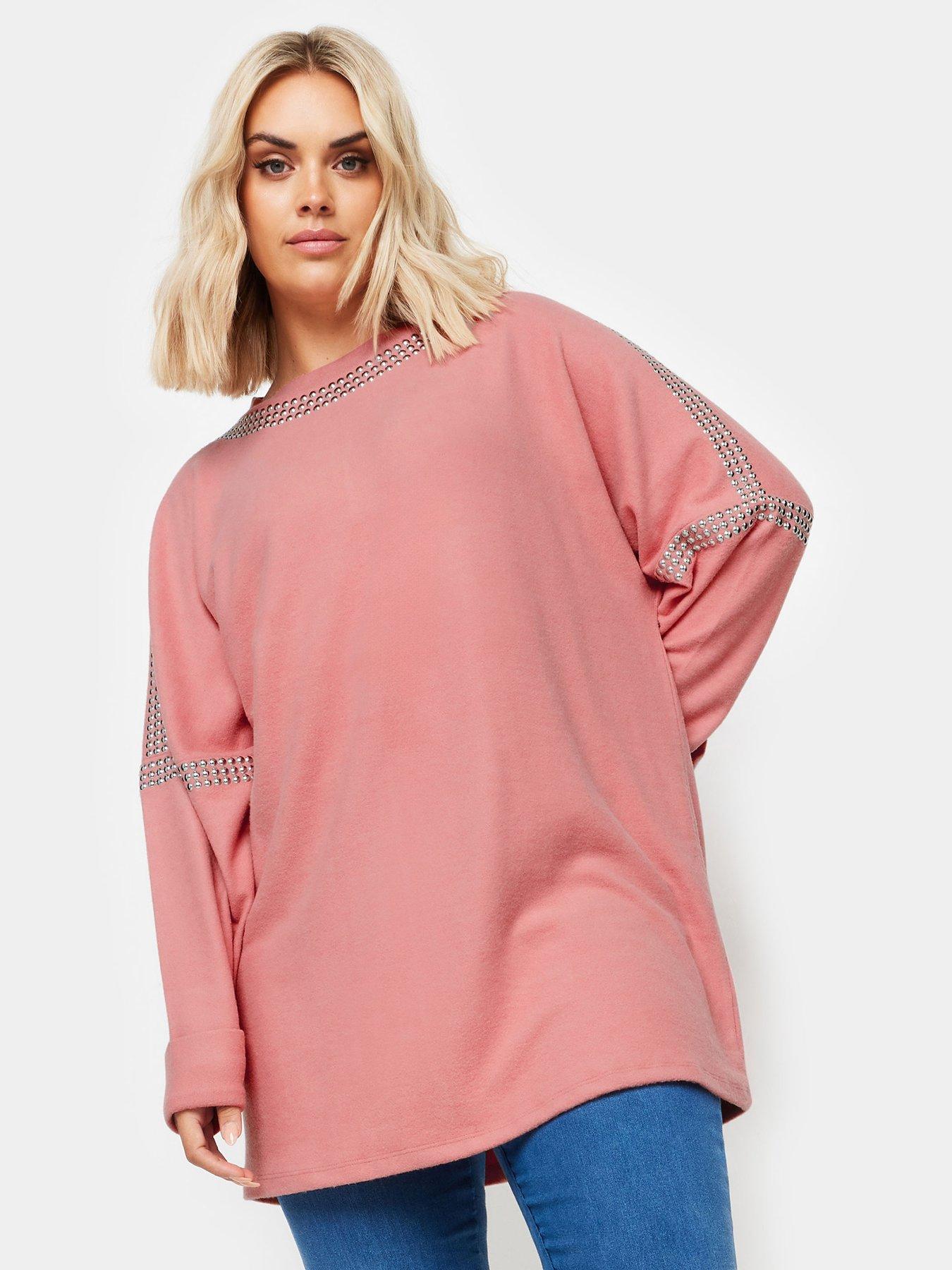 yours-curve-soft-touch-stud-batwing-sleeve-jumper-pinkoutfit