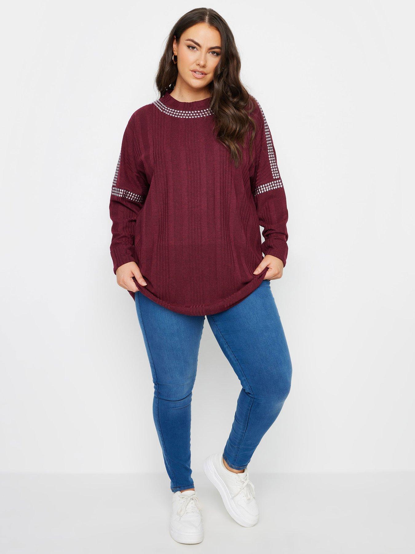 yours-curve-stud-neckline-embellished-jumper-redback