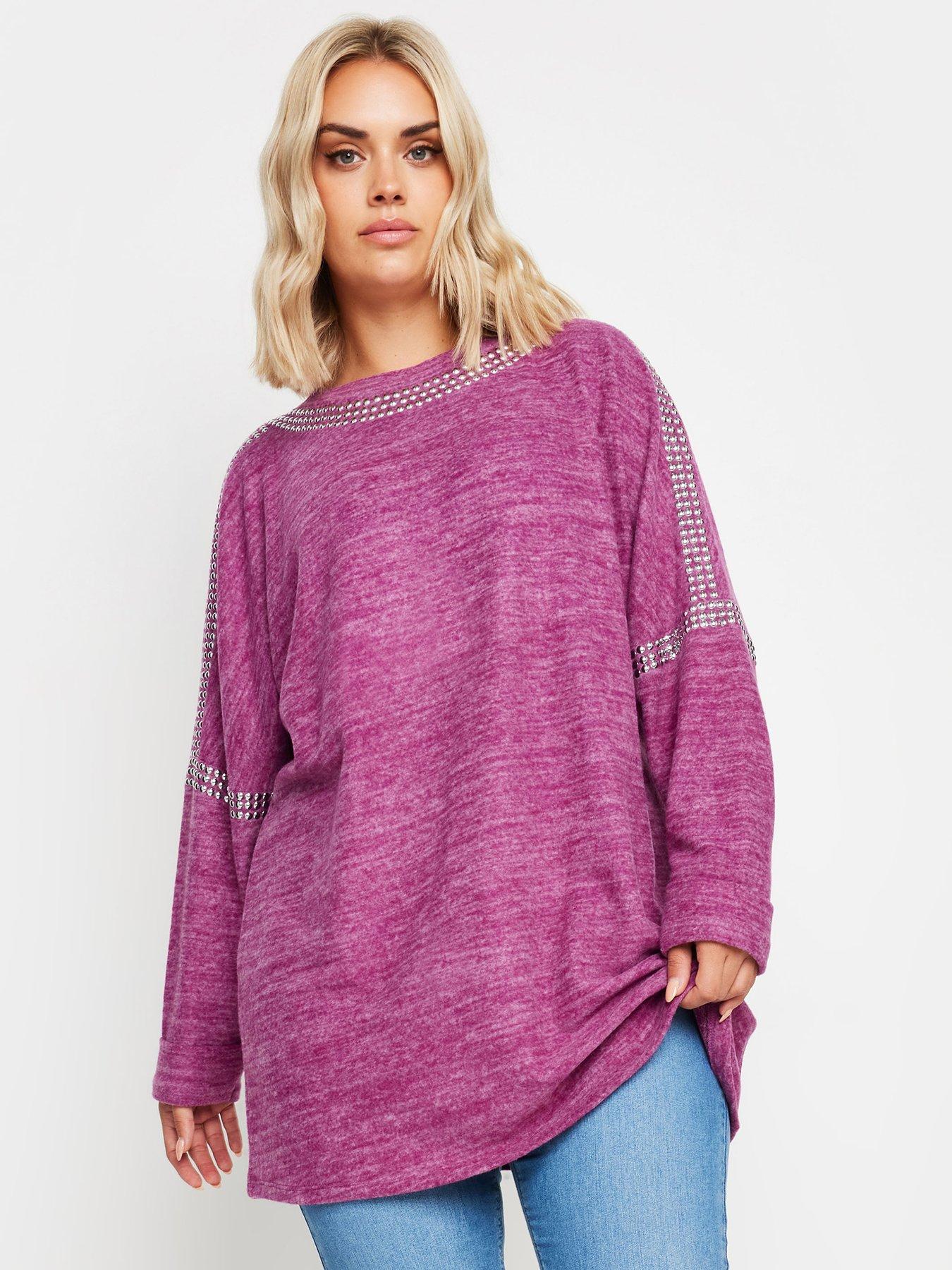 yours-curve-soft-touch-stud-batwing-sleeve-jumper-purple