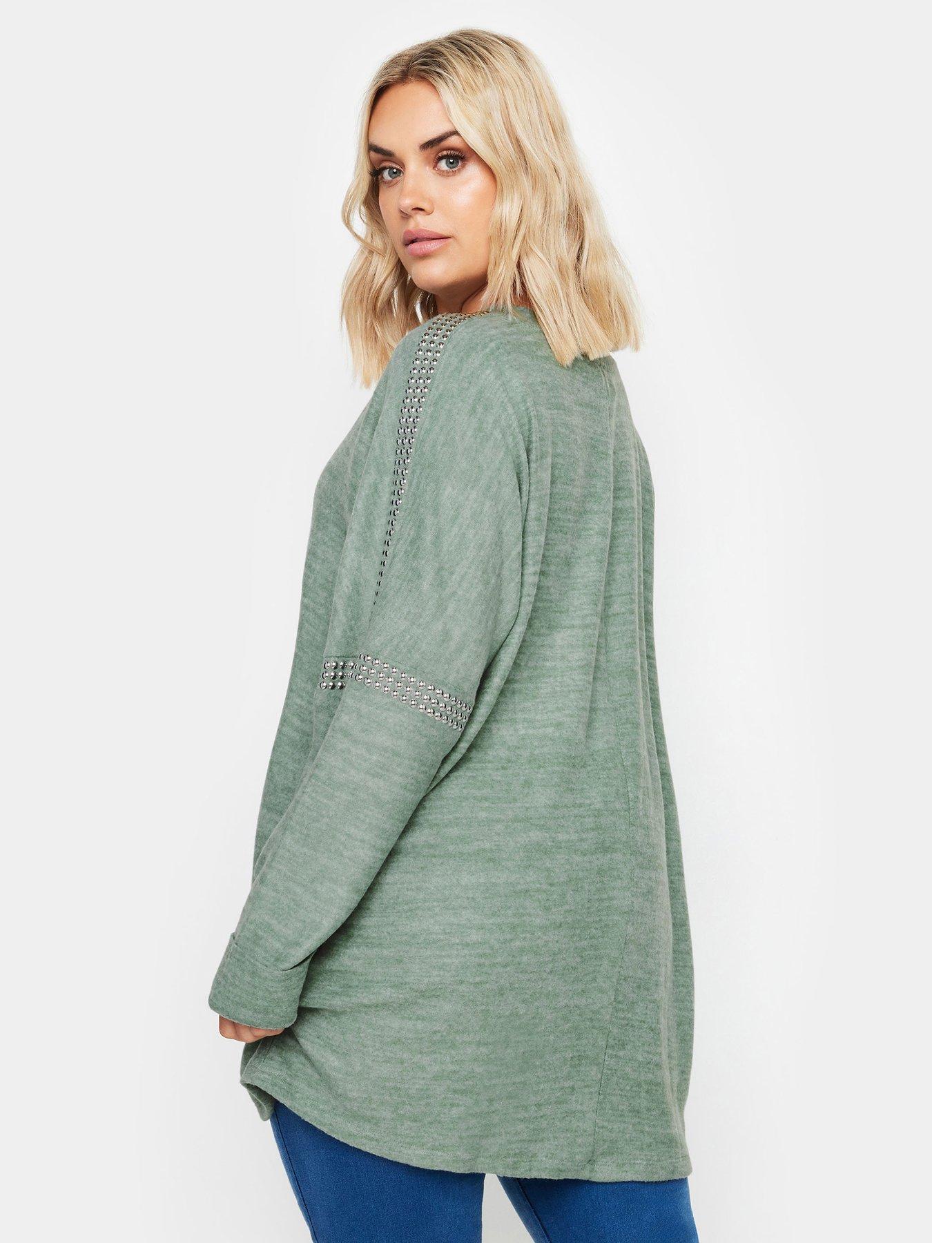 Image 2 of 4 of Yours Curve Soft Touch Stud Batwing Sleeve Jumper - Green