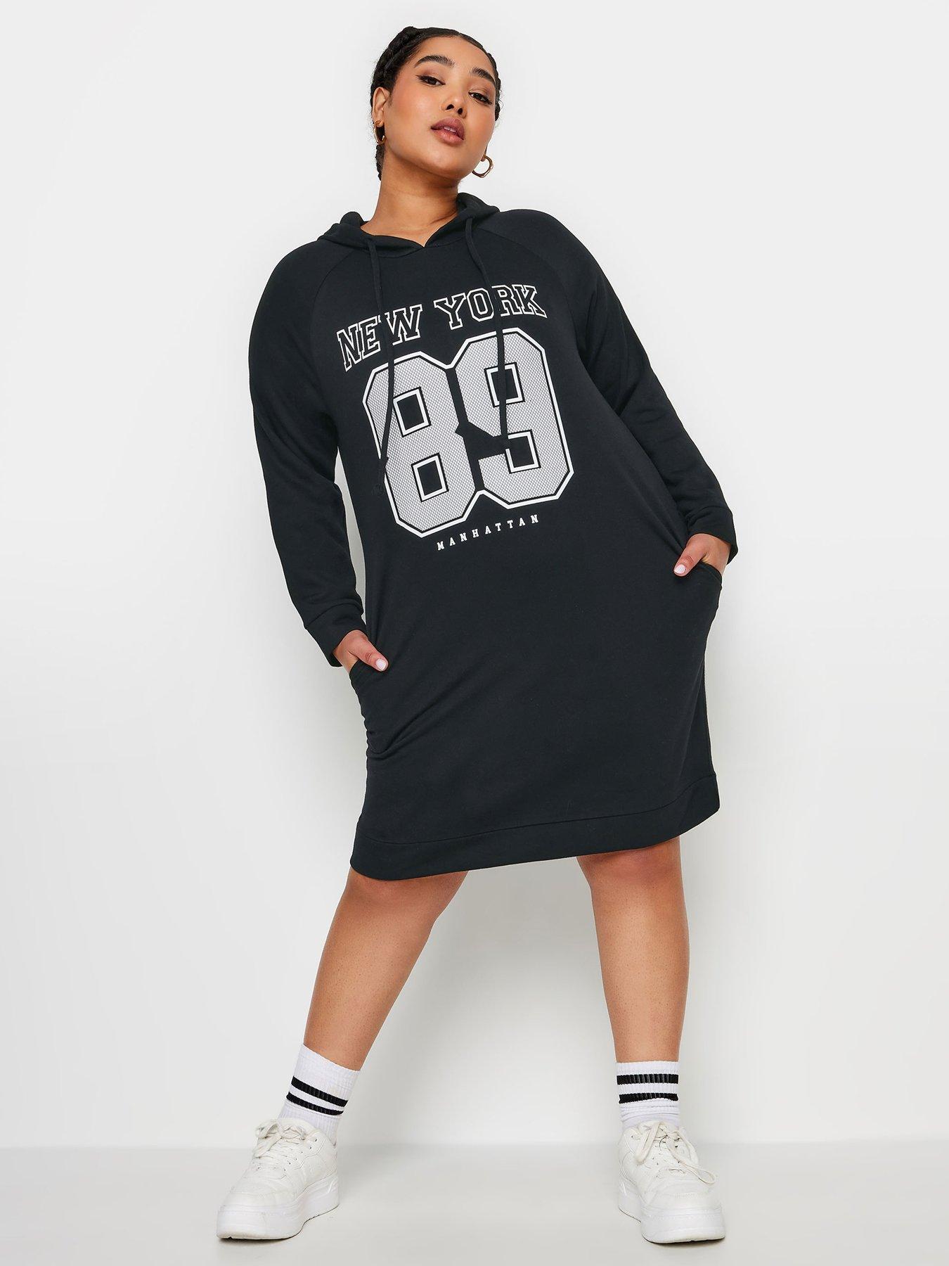 yours-curve-slogan-print-hoodie-dress-black