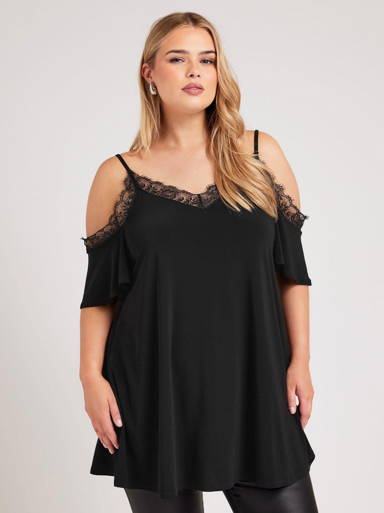 yours-curve-lace-cold-shoulder-swing-top