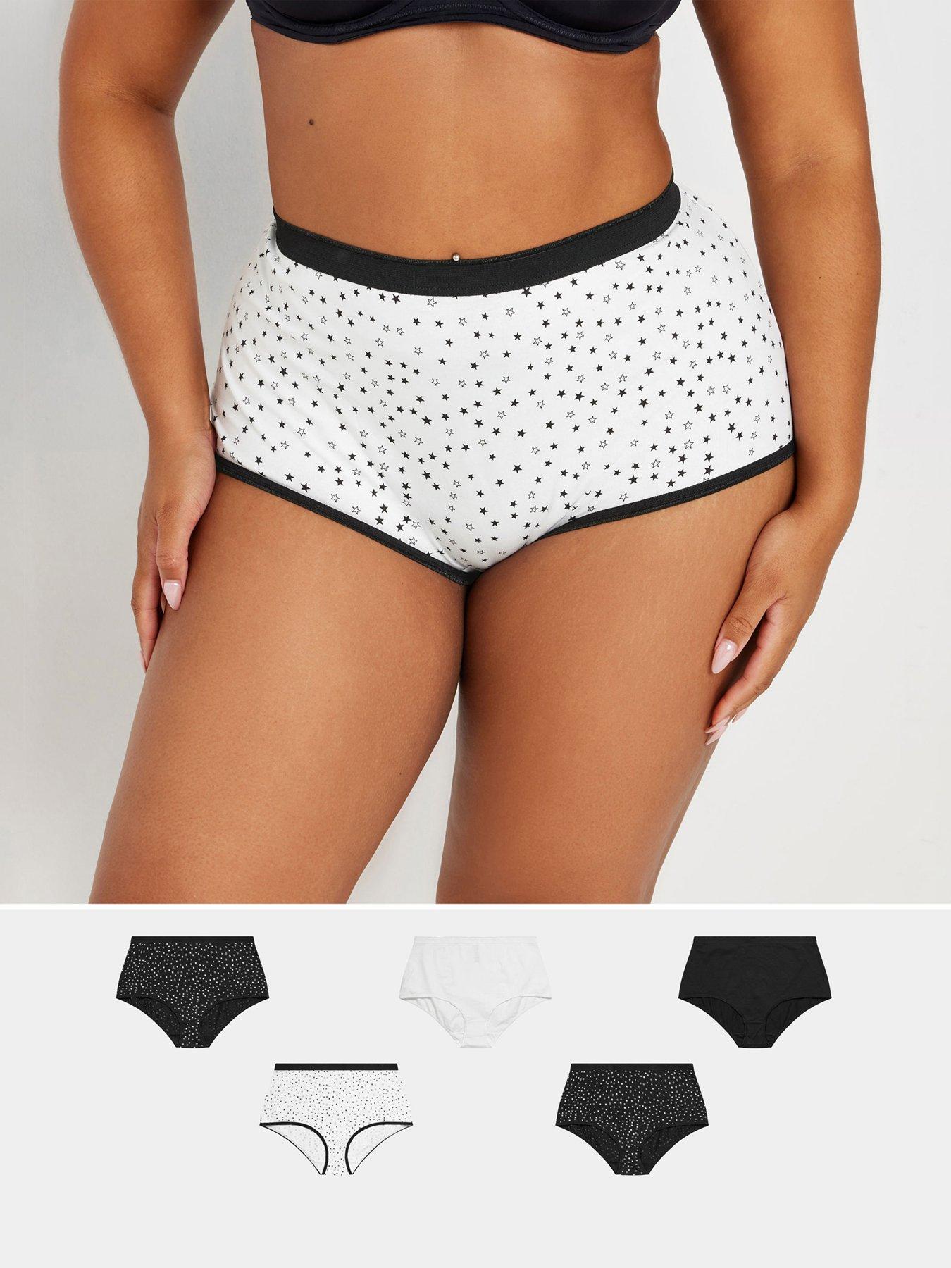 Yours Curve 5 Pack Mono Star Print Full Brief