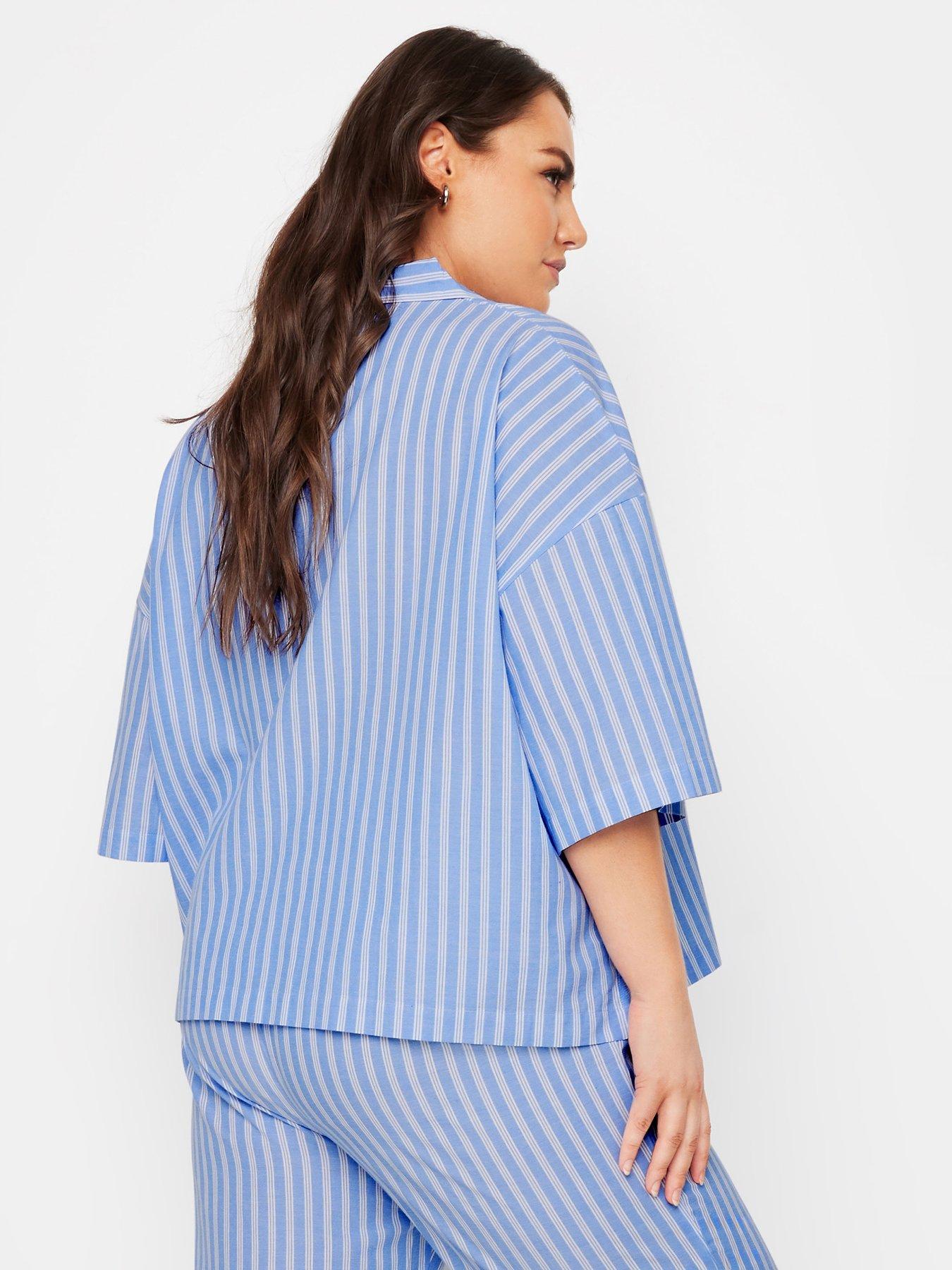 yours-curve-boyfriend-stripe-shirt-bluestillFront