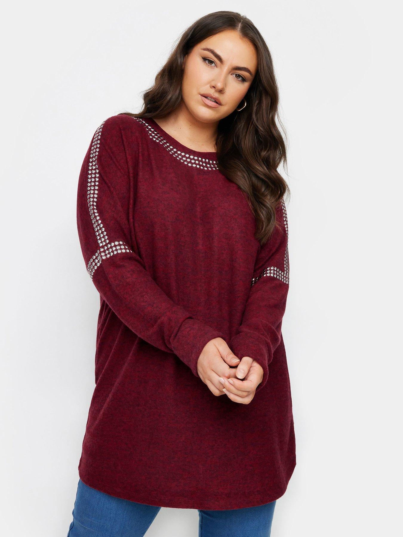 yours-curve-stud-neckline-embellished-jumper-red