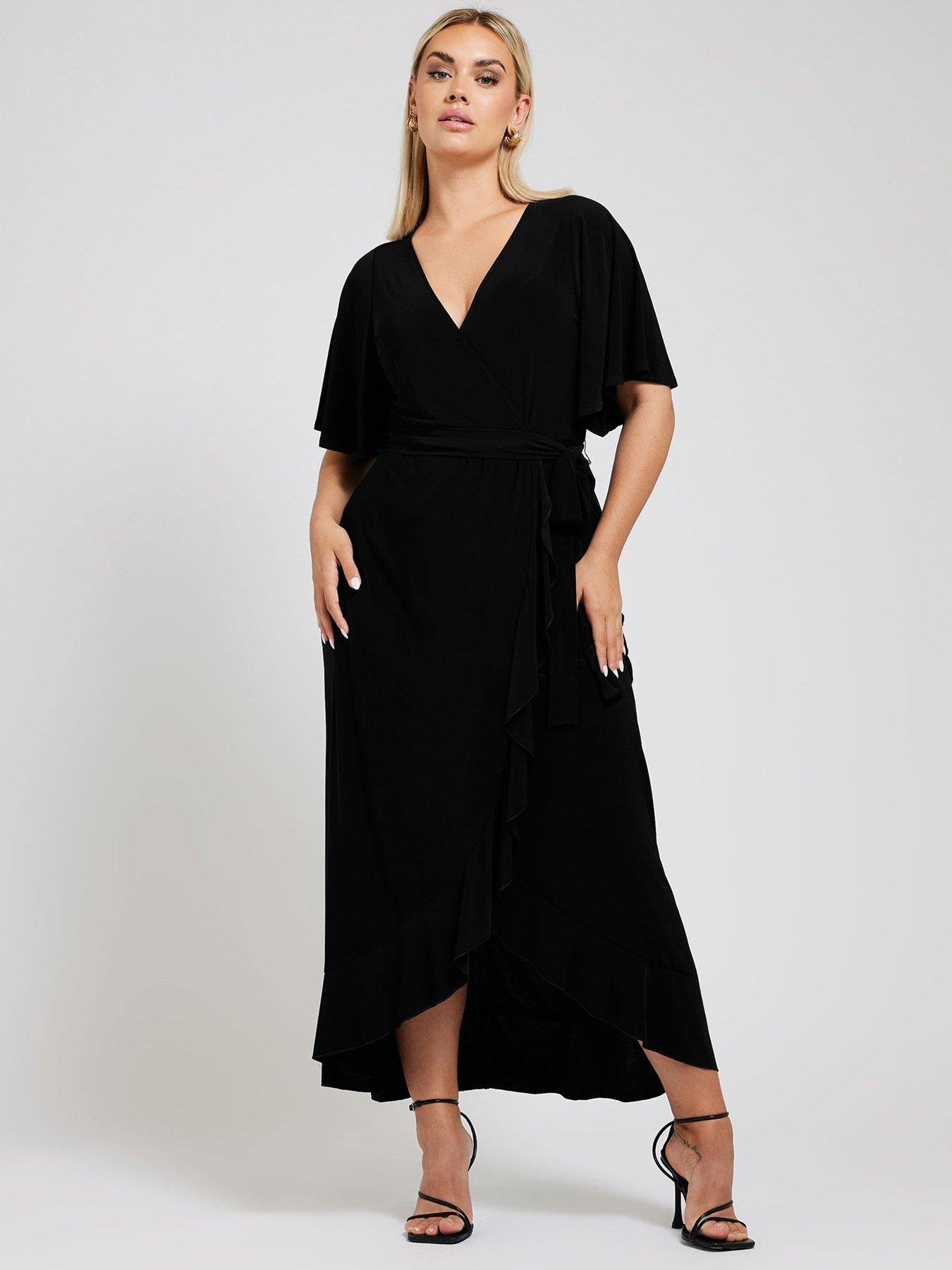 yours-curve-ruffle-hem-wrap-dress-black