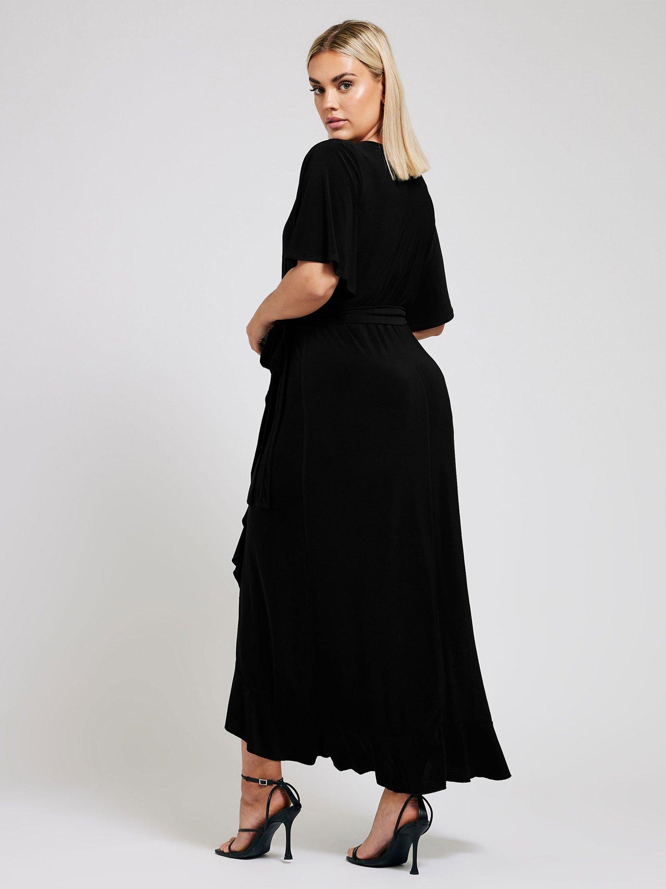 yours-curve-ruffle-hem-wrap-dress-blackstillFront