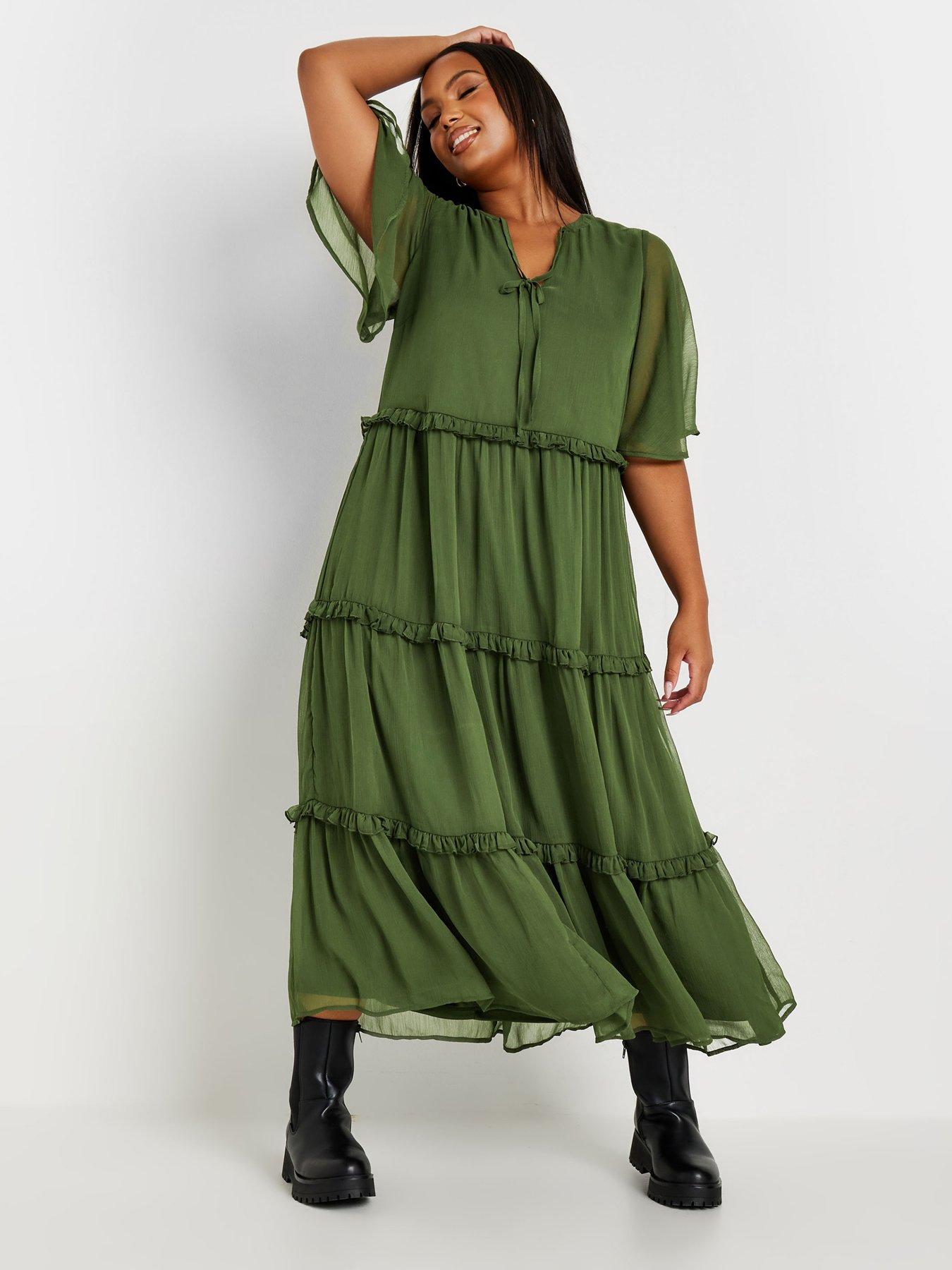 yours-curve-chiffon-tiered-dress-green