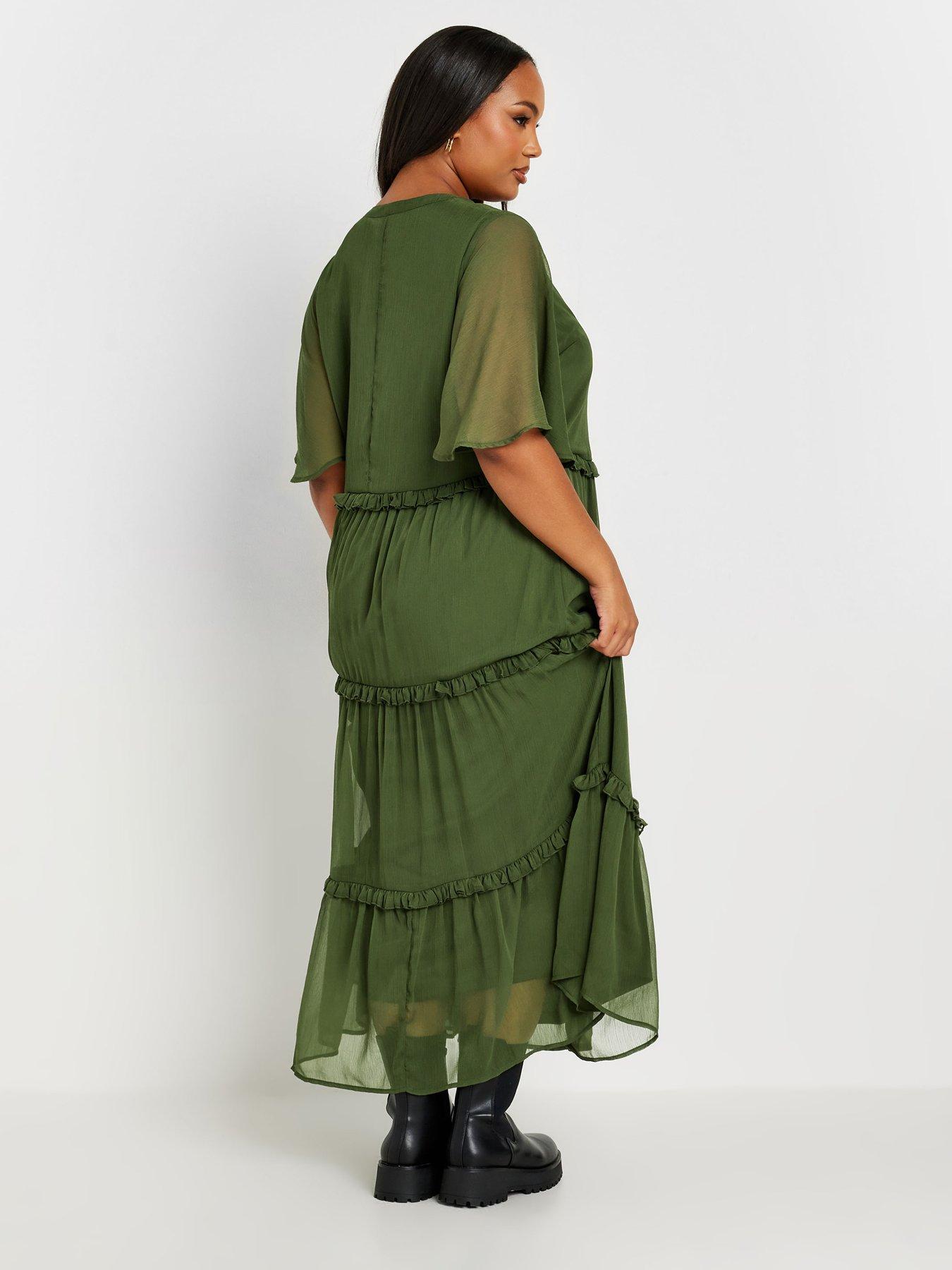 yours-curve-chiffon-tiered-dress-greenstillFront