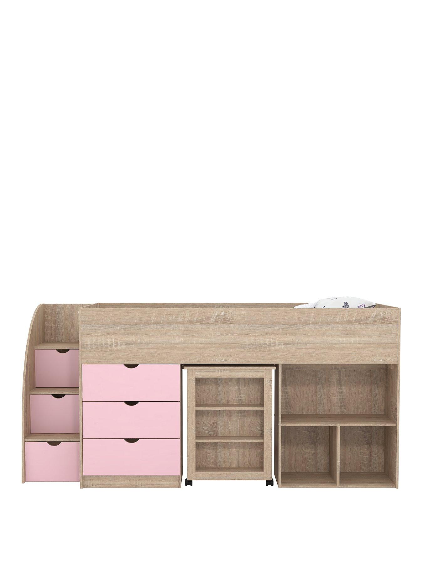 very-home-mico-mid-sleeper-bed-with-pull-out-desknbspstorage-and-mattress-options-buynbspamp-savenbsp--light-pinkoak-effectstillFront