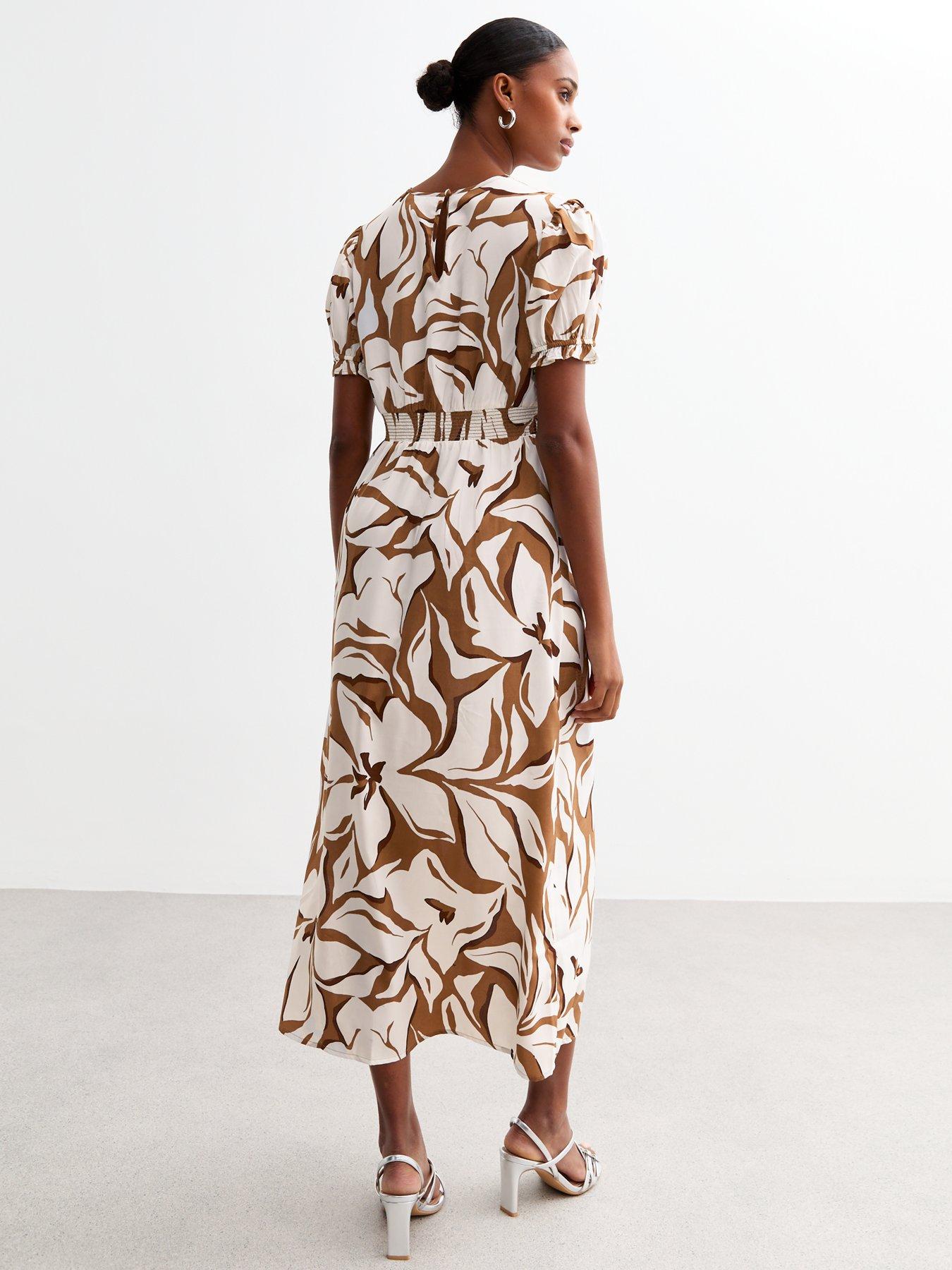 new-look-brown-floral-print-short-sleeved-midi-dressstillFront