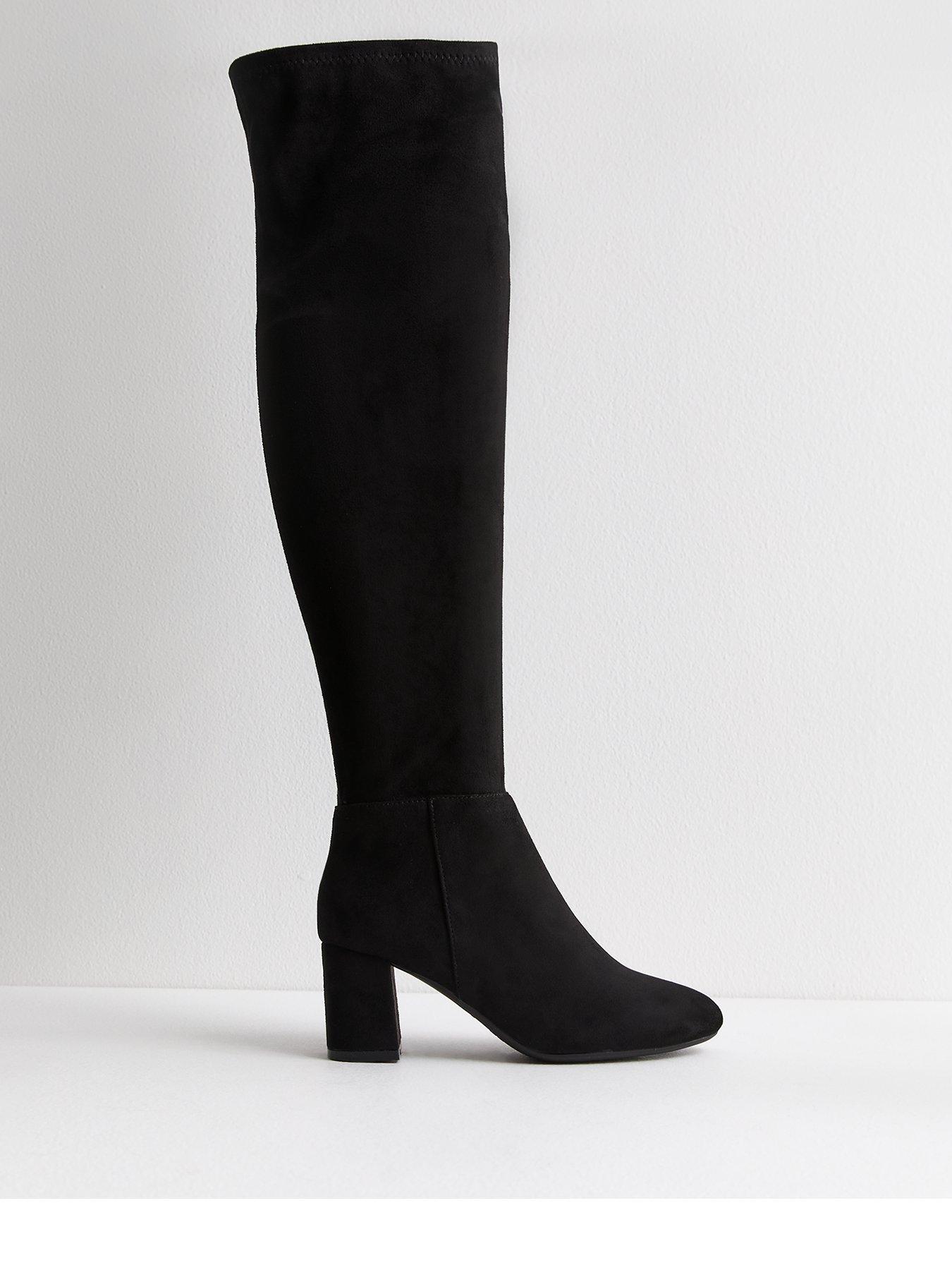 new-look-faux-suede-block-heel-high-leg-boots-black