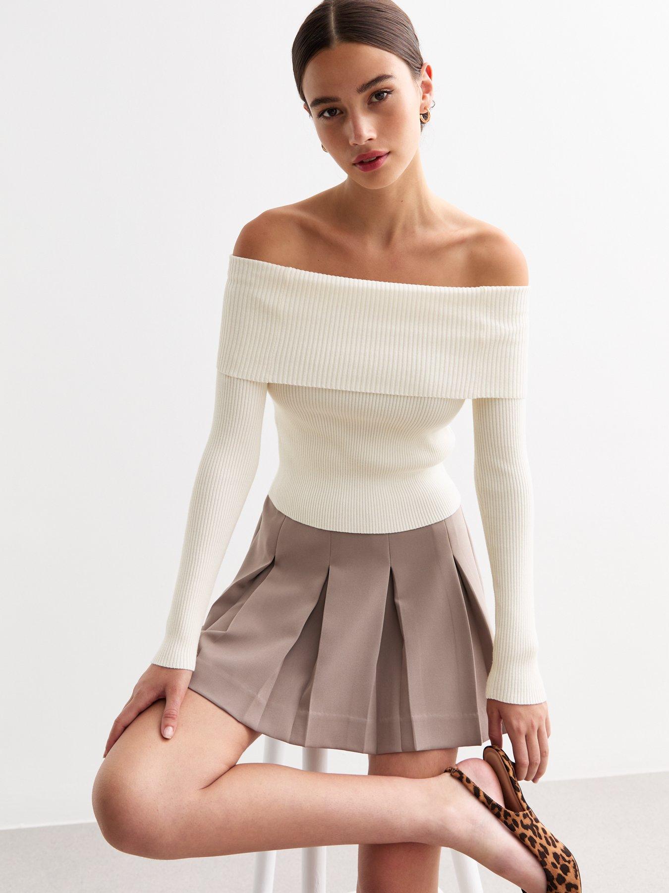 new-look-cream-rib-knit-foldover-bardot-jumper