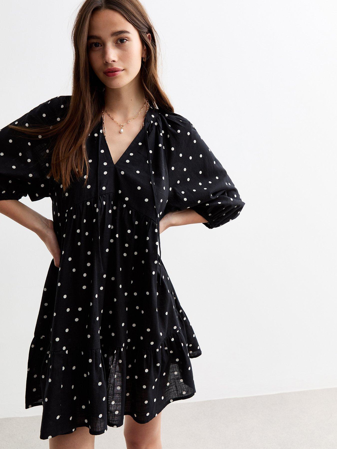 new-look-black-polka-dot-mini-smock-dress