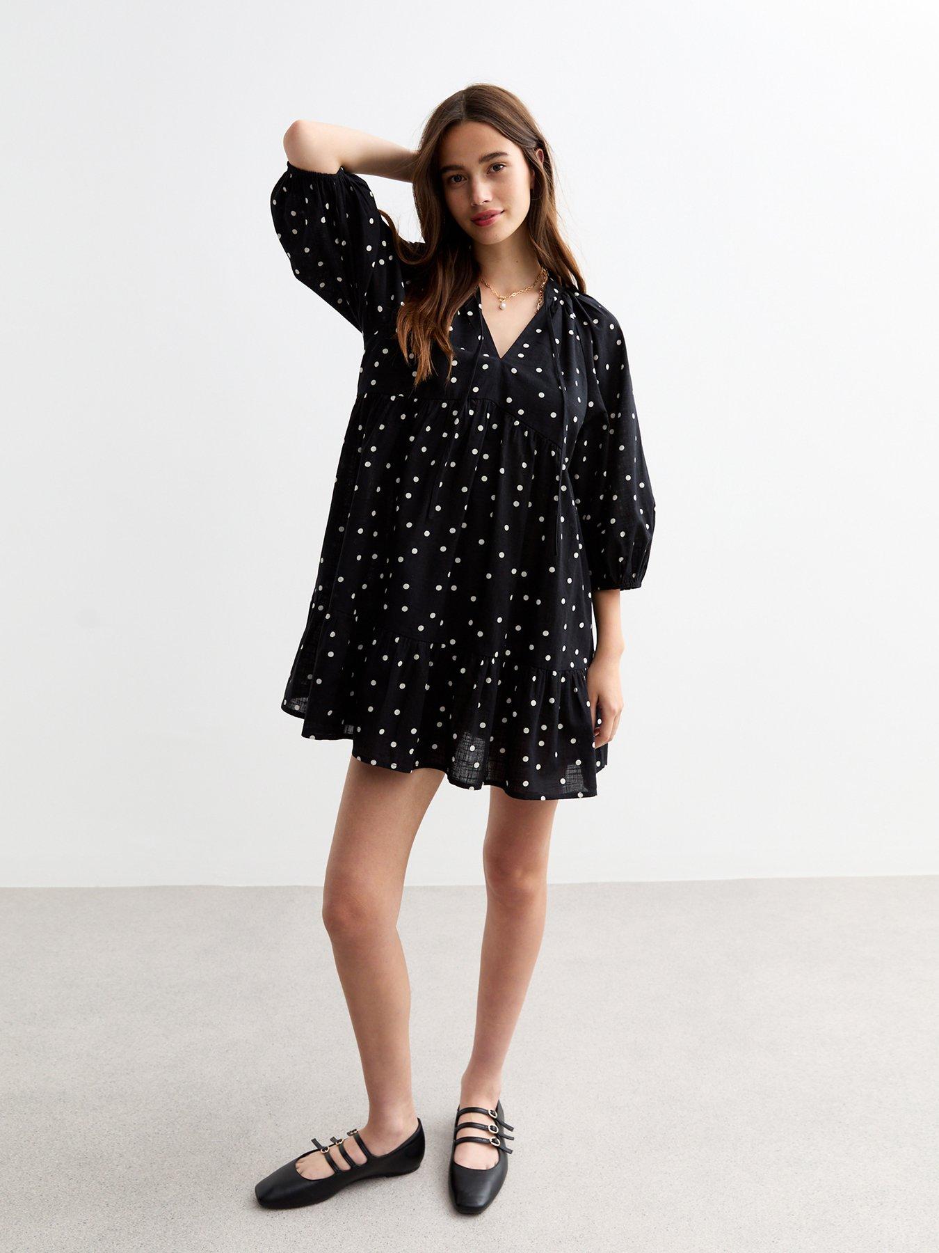 new-look-black-polka-dot-mini-smock-dressback