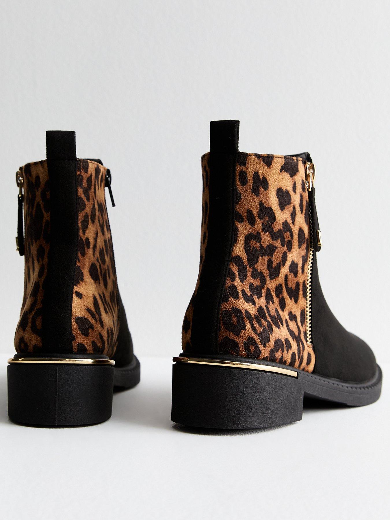 Suedette Leopard Mix Ankle Boots Brown