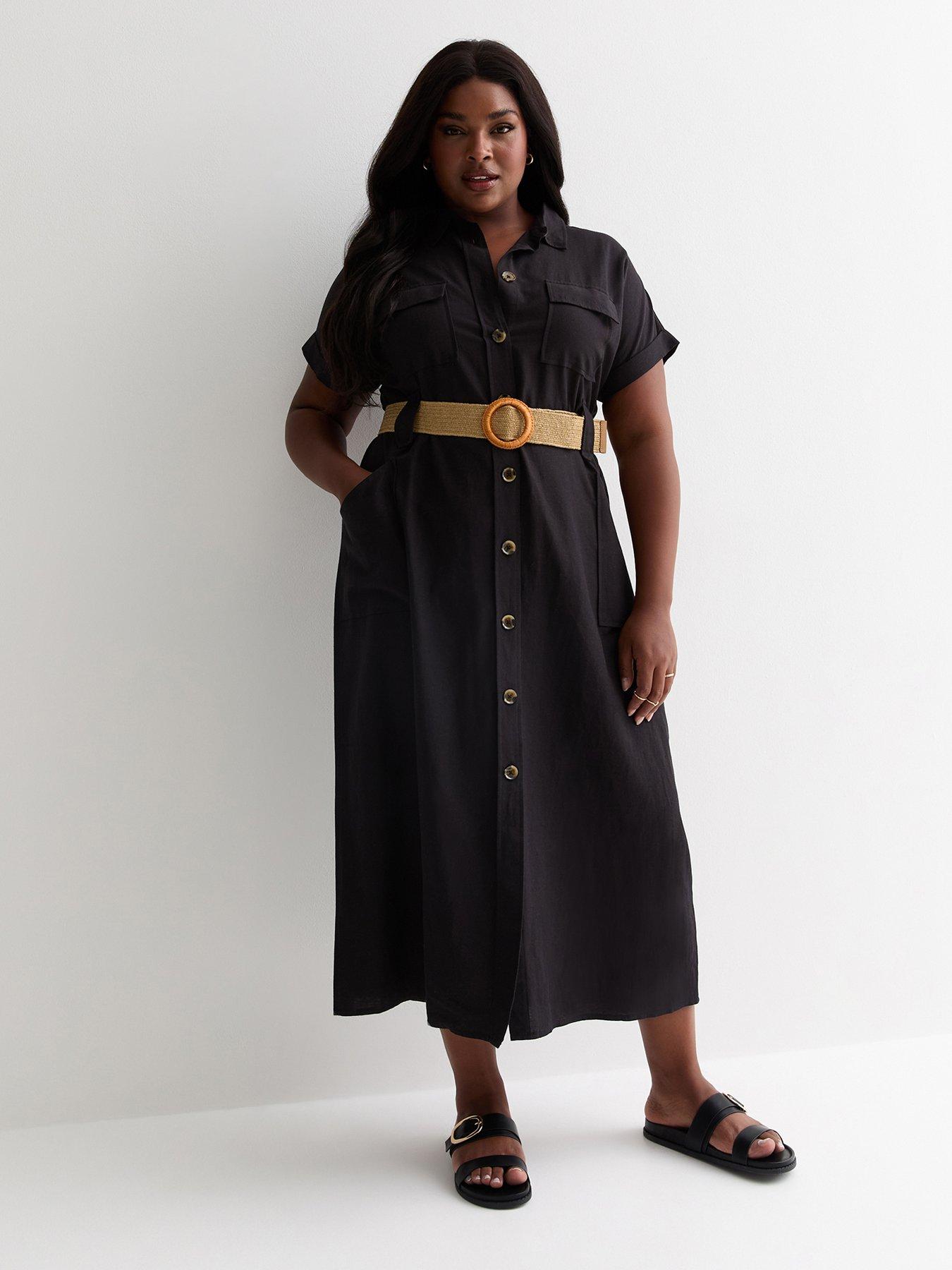 new-look-curves-utility-shirt-midi-dress-black