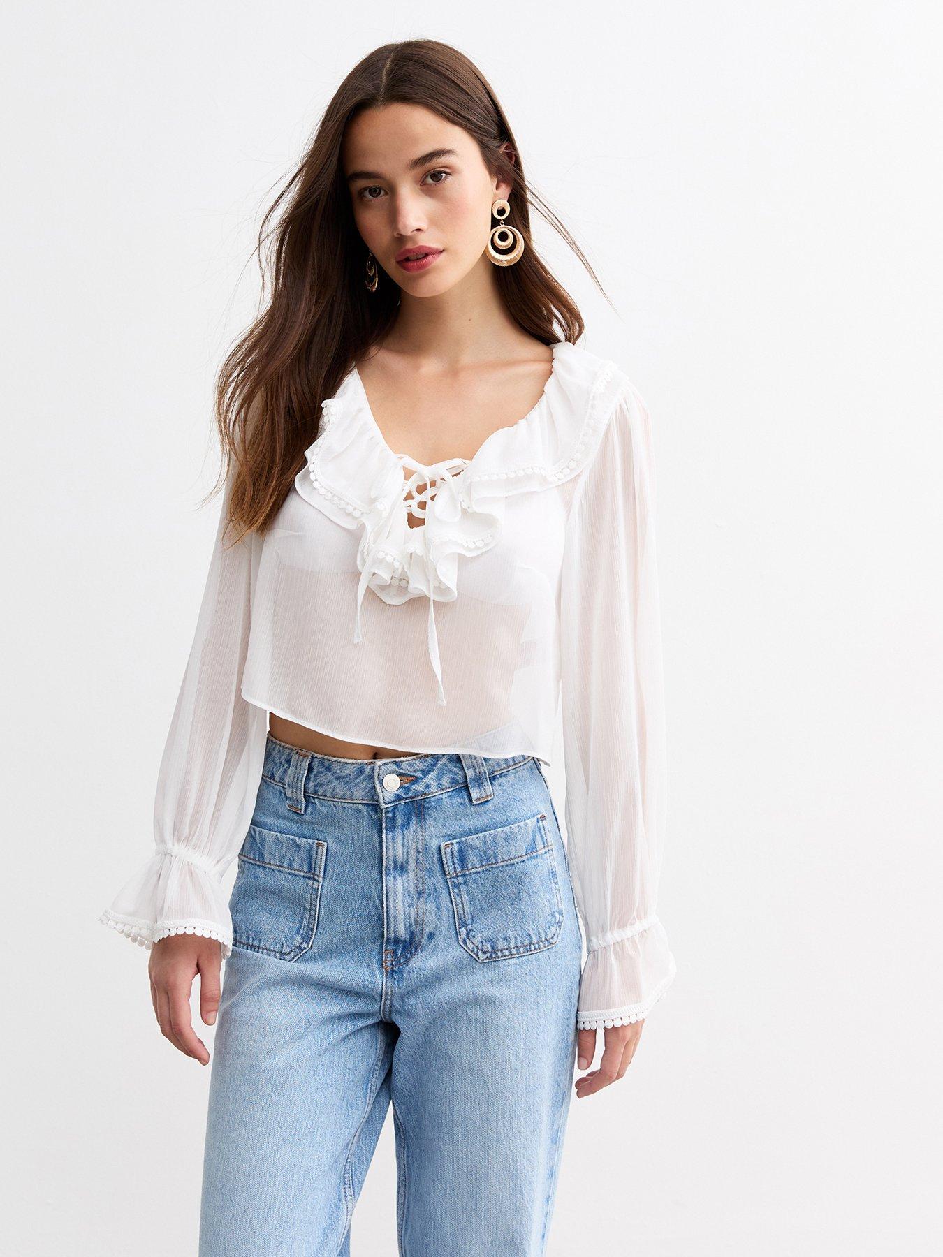 new-look-white-ruffle-trim-chiffon-blouse