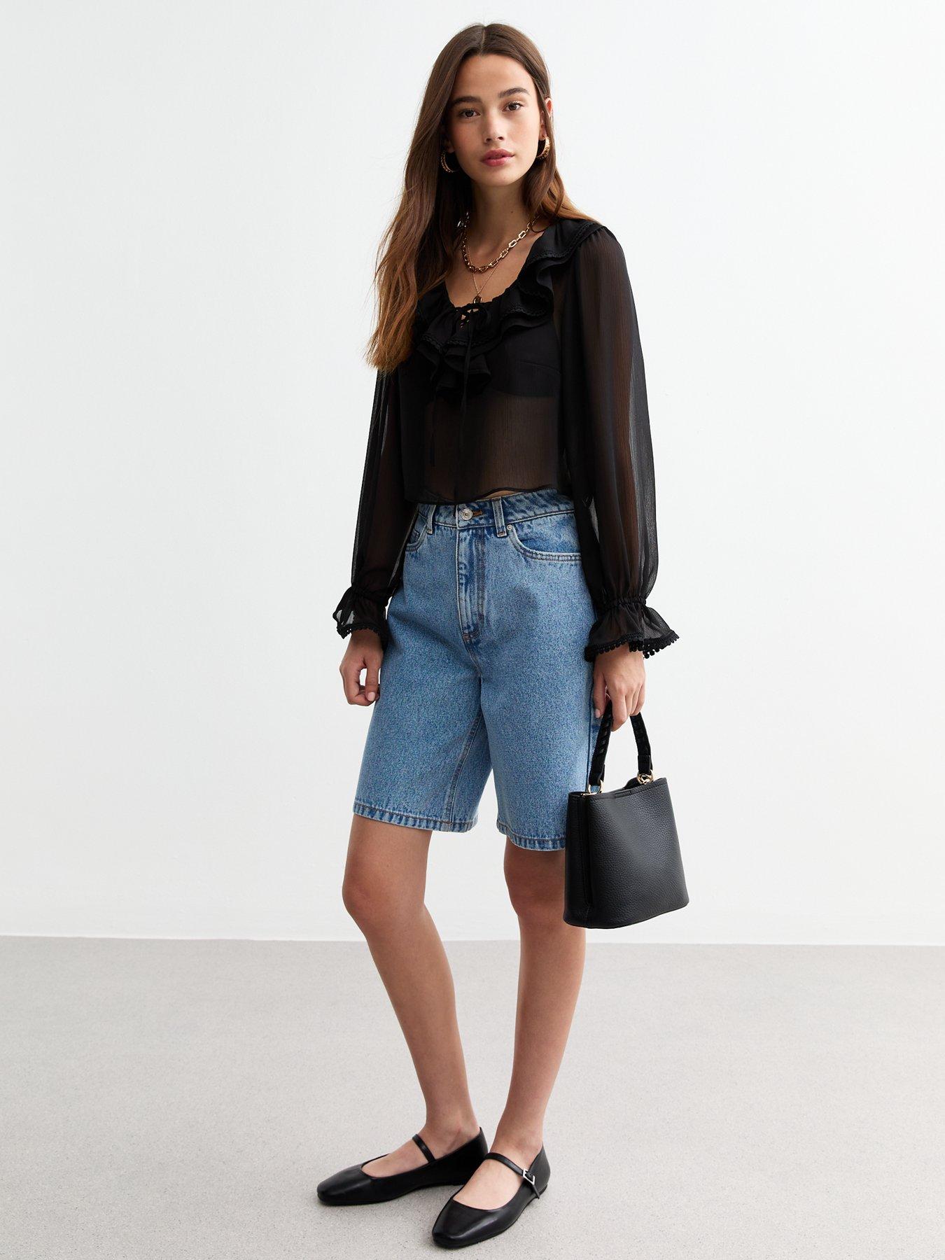 new-look-ruffle-trim-chiffon-blouse-blackback