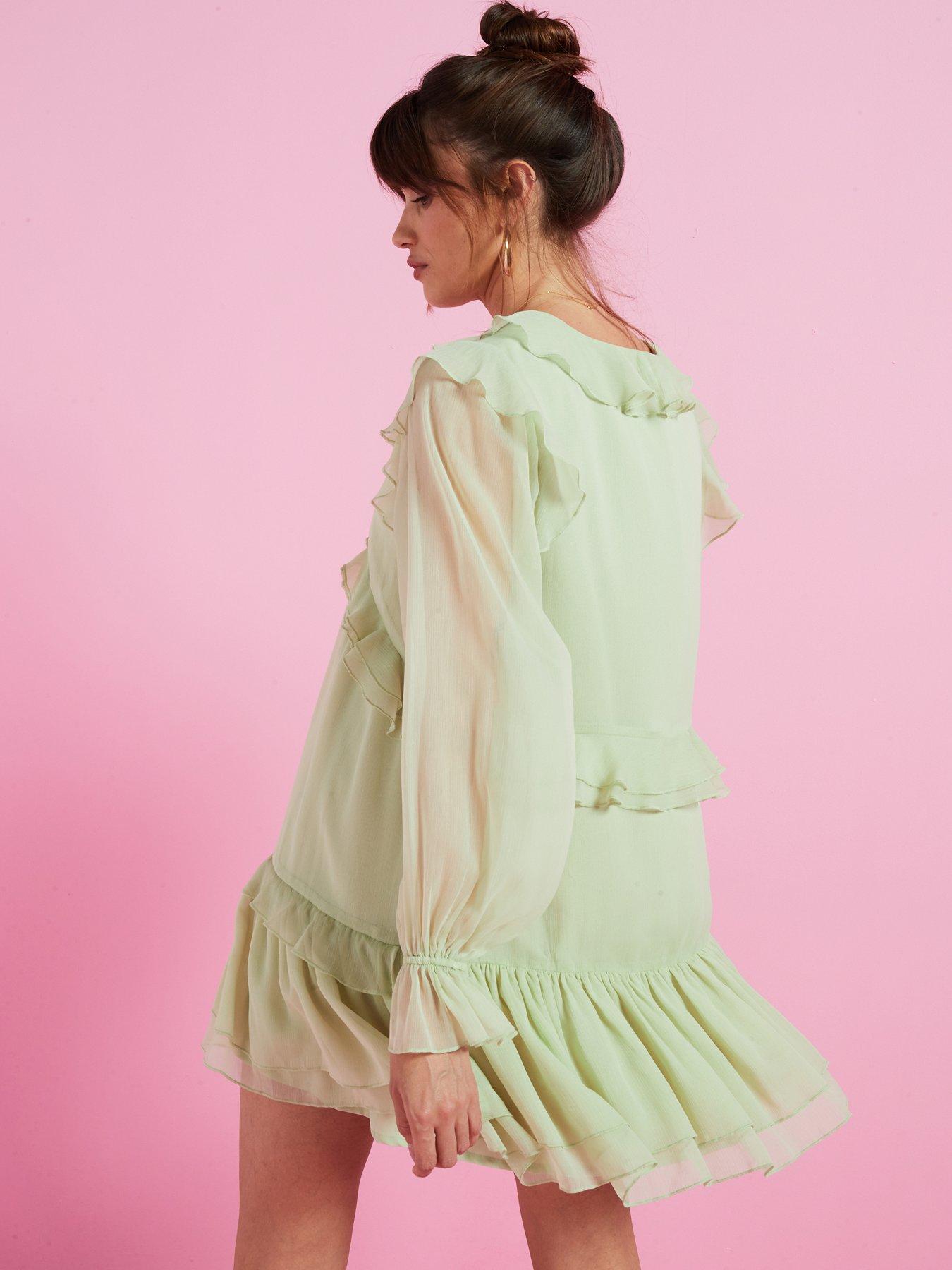 v-by-very-ruffle-boho-mini-dress-light-greenstillFront