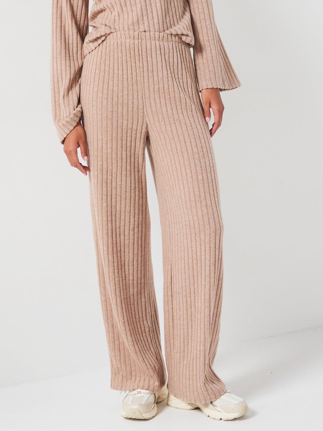 vero-moda-ribbed-high-waist-wide-leg-pant-grey-creamfront