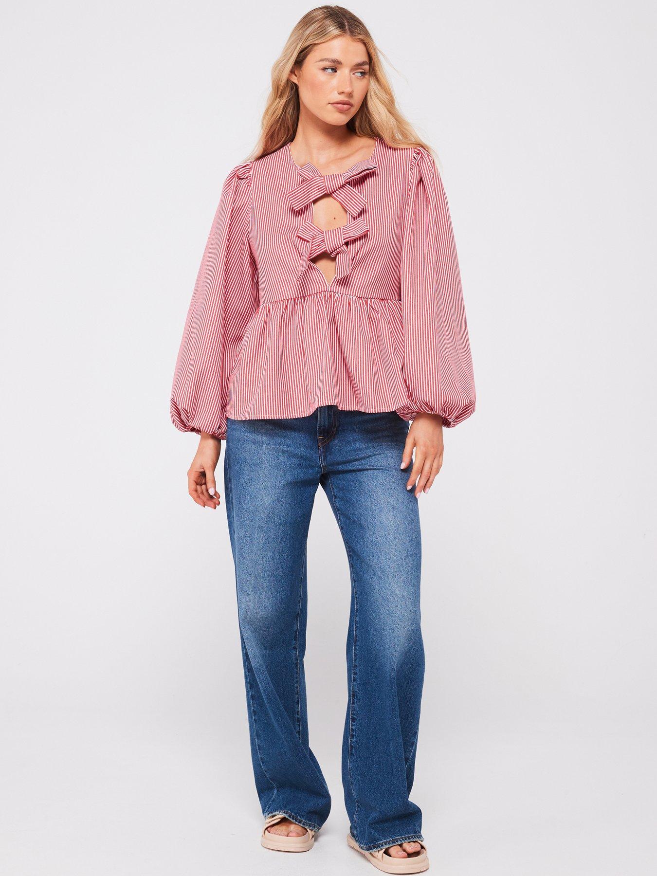 pieces-jayla-long-sleeve-tie-top-redback