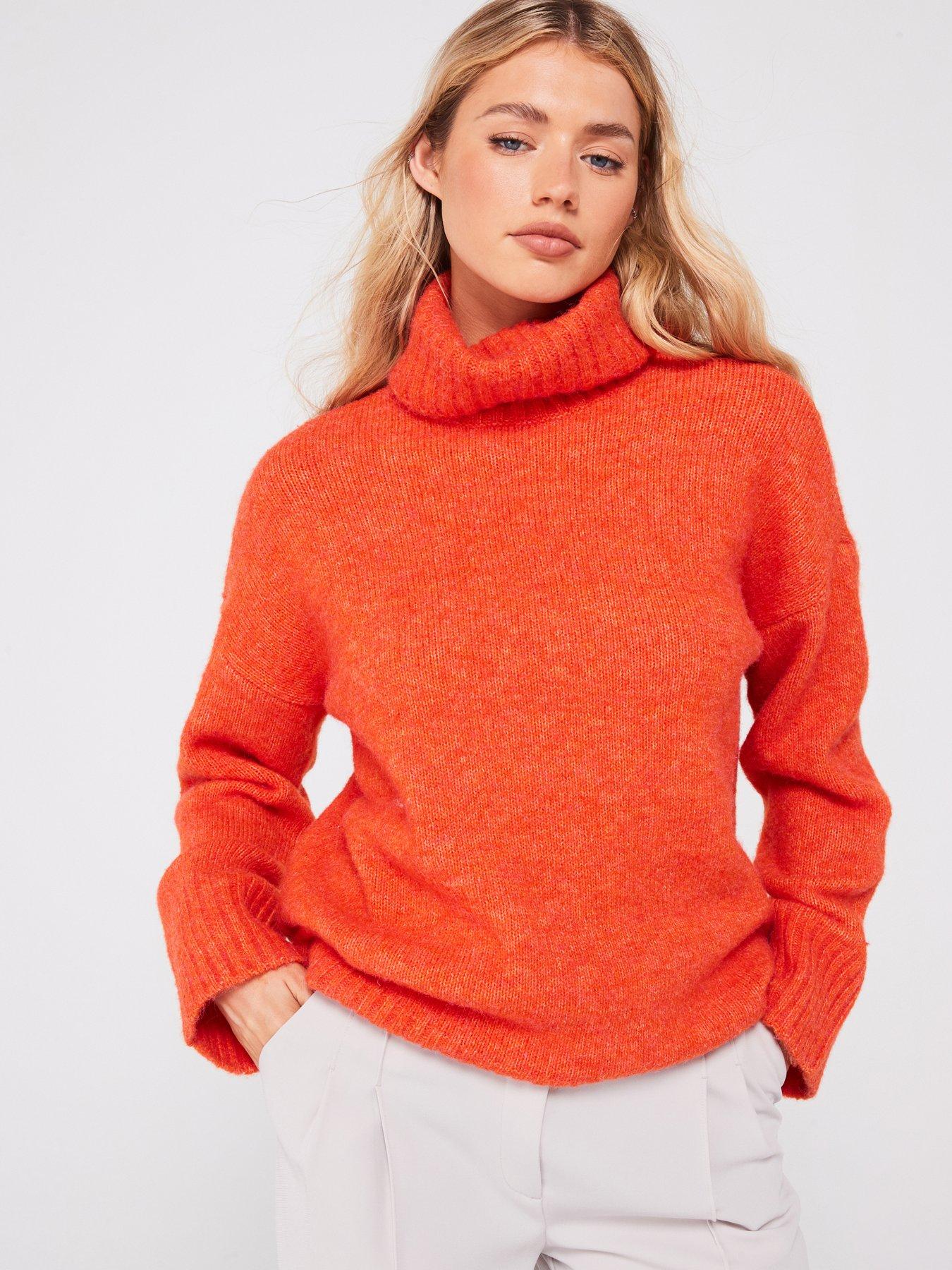 pieces-roll-neck-knitted-jumper-orange