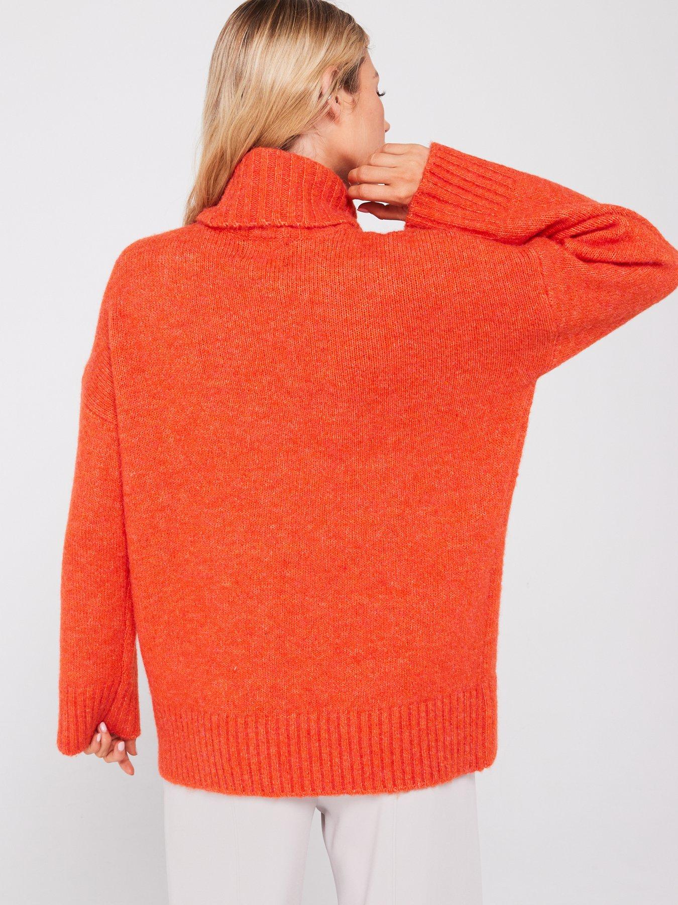 pieces-roll-neck-knitted-jumper-orangestillFront