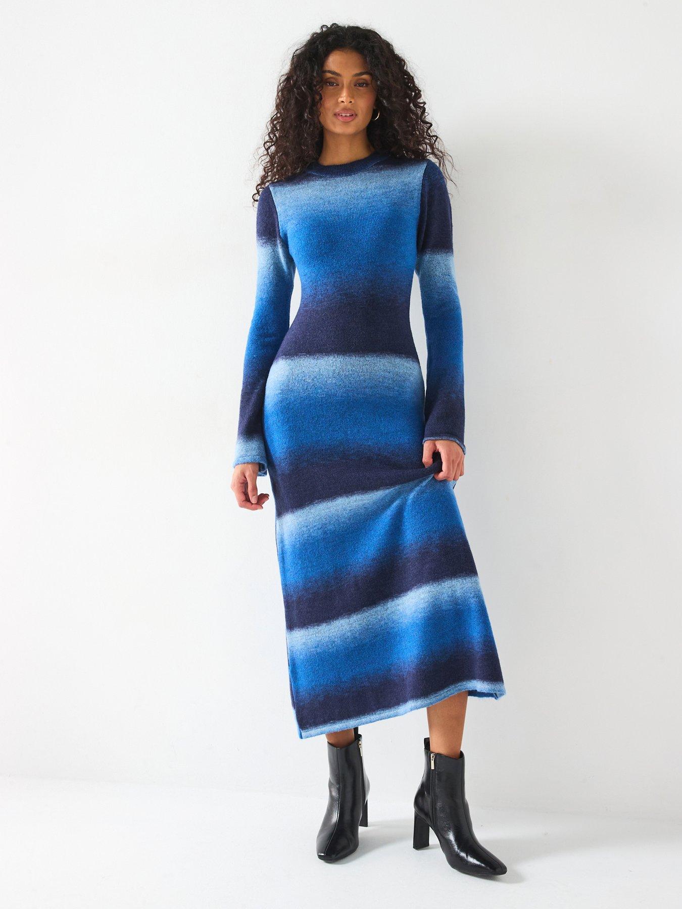 v-by-very-crew-neck-fit-amp-flare-ombre-dress-navy