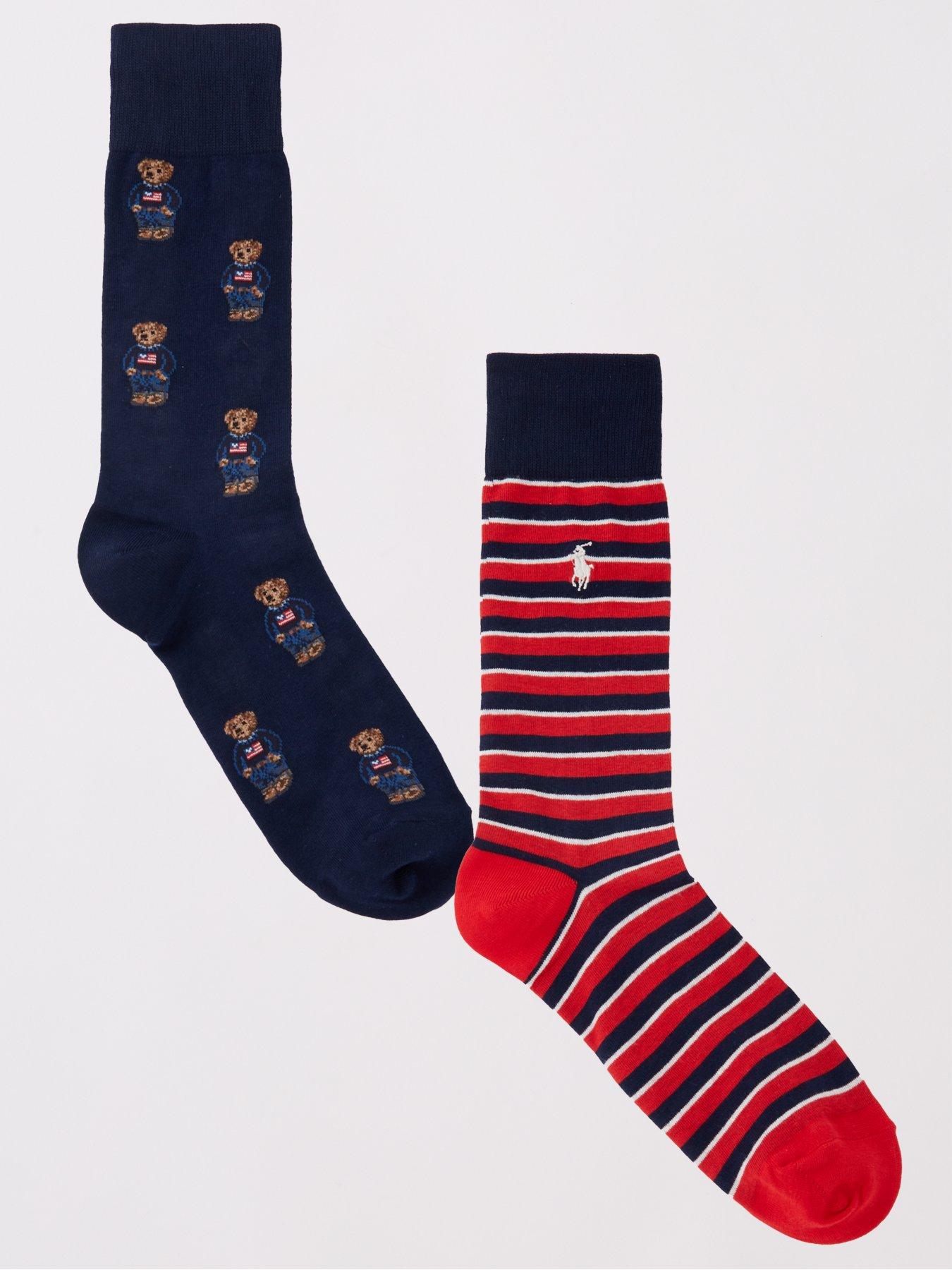 Polo Ralph Lauren 2 Pack Bear/Stripe Crew Socks - Navy