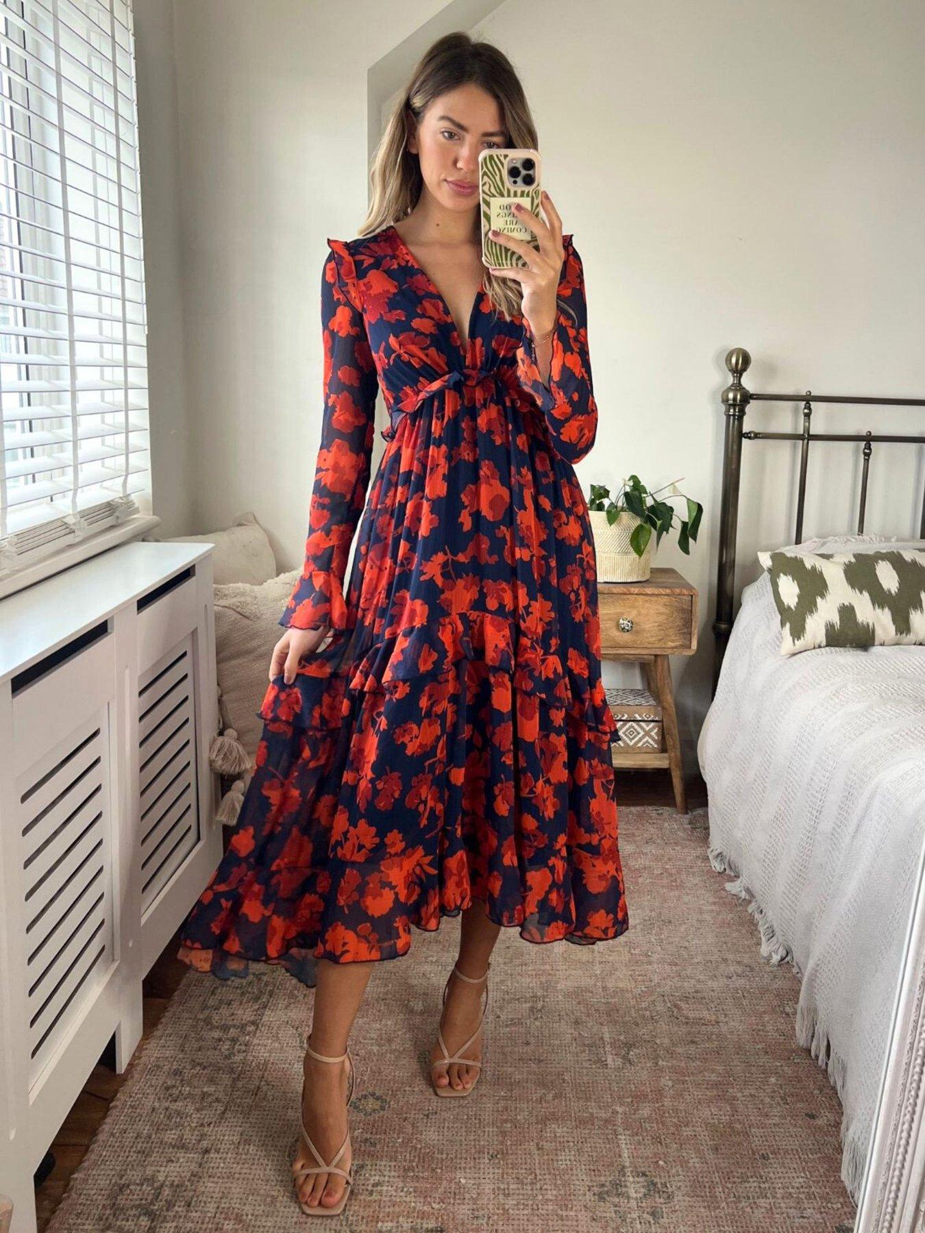 Image 1 of 4 of Style Cheat Ruffle Detail Midi Dress - Navy