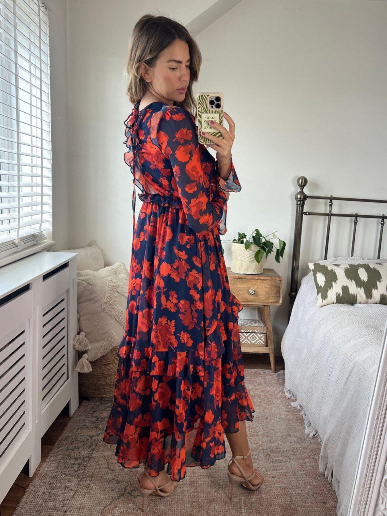Image 2 of 4 of Style Cheat Ruffle Detail Midi Dress - Navy
