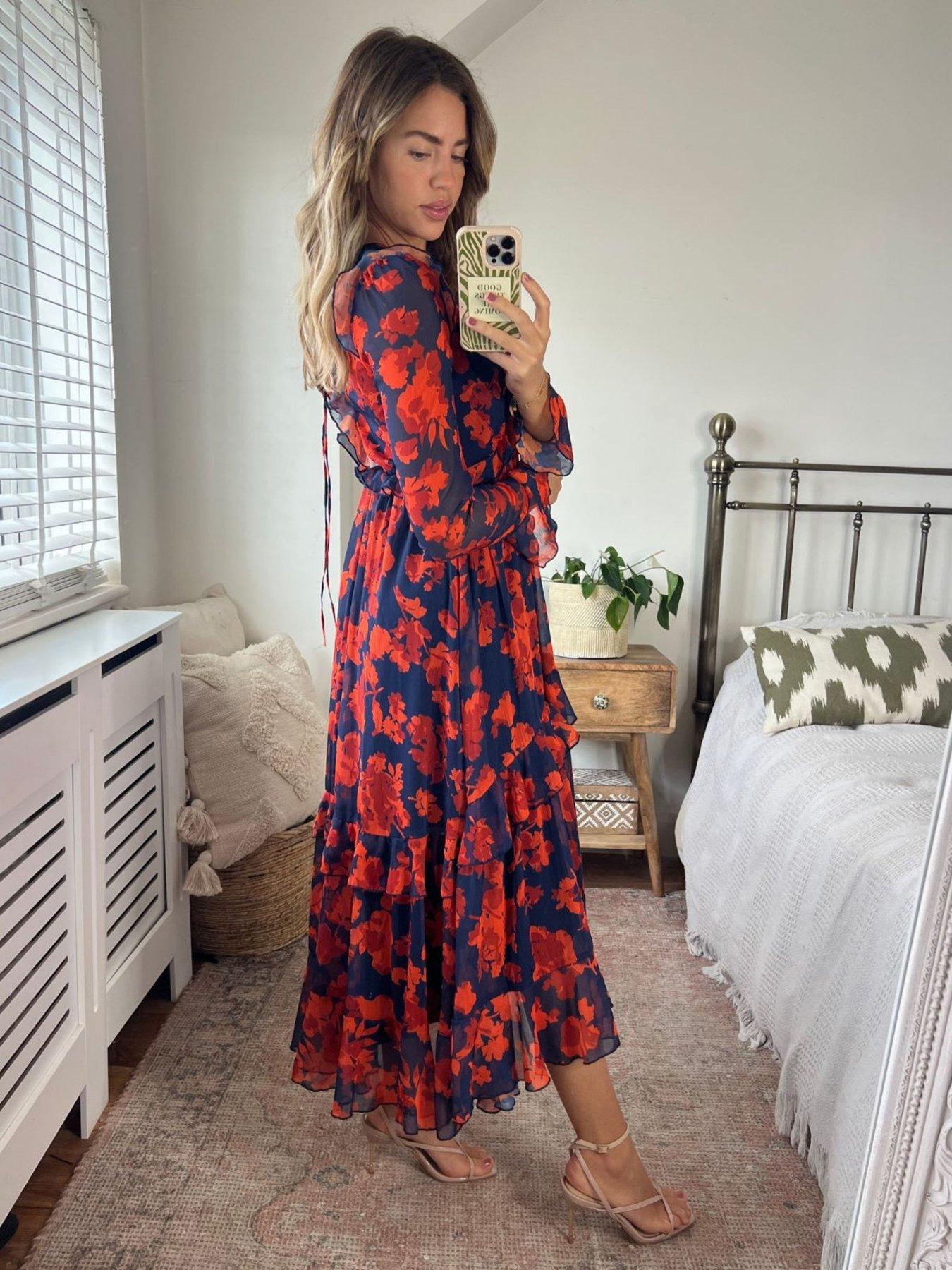 Image 4 of 4 of Style Cheat Ruffle Detail Midi Dress - Navy