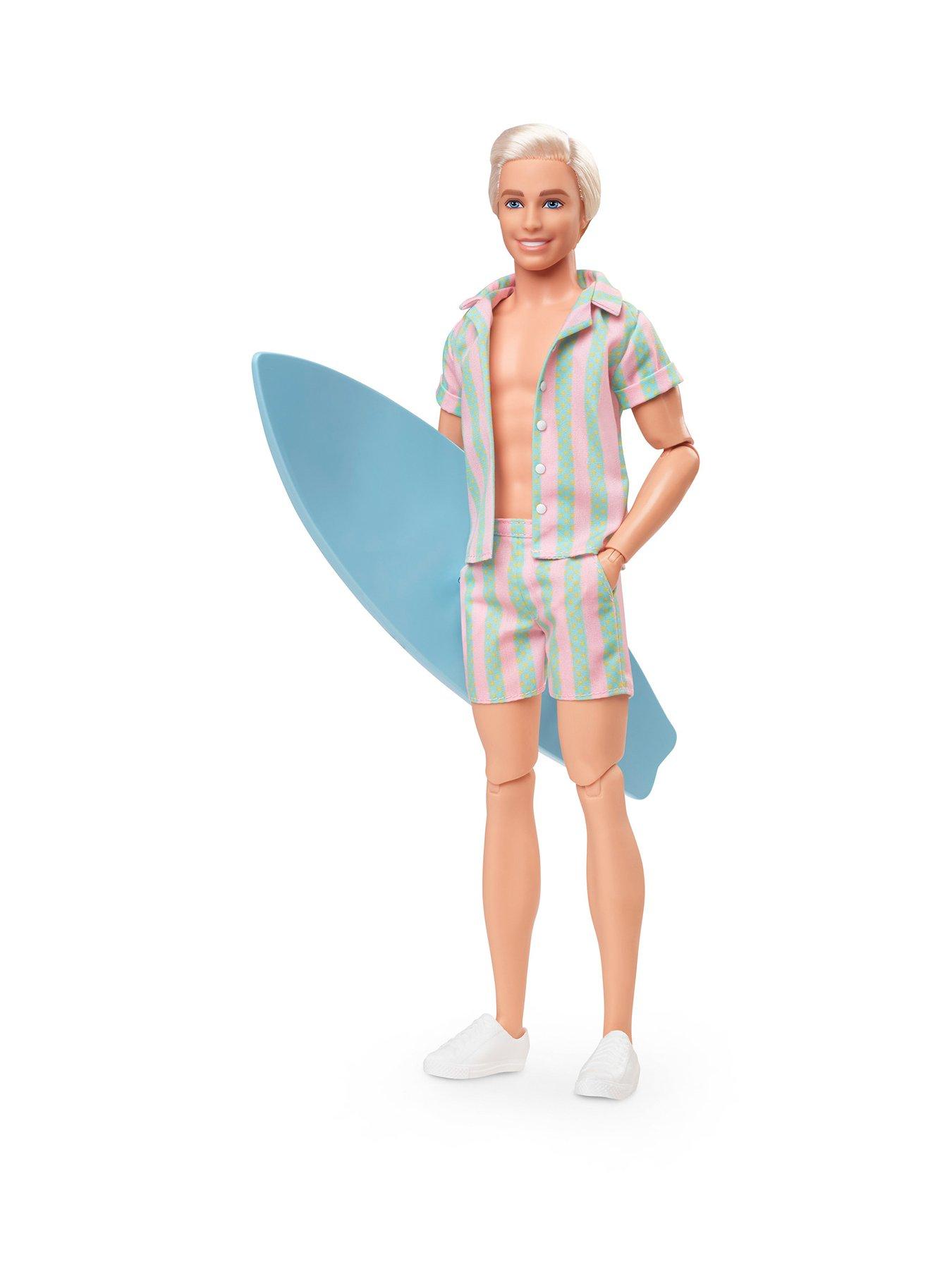 barbie-the-movie-ken-doll-wearing-pastel-striped-beach-matching-set