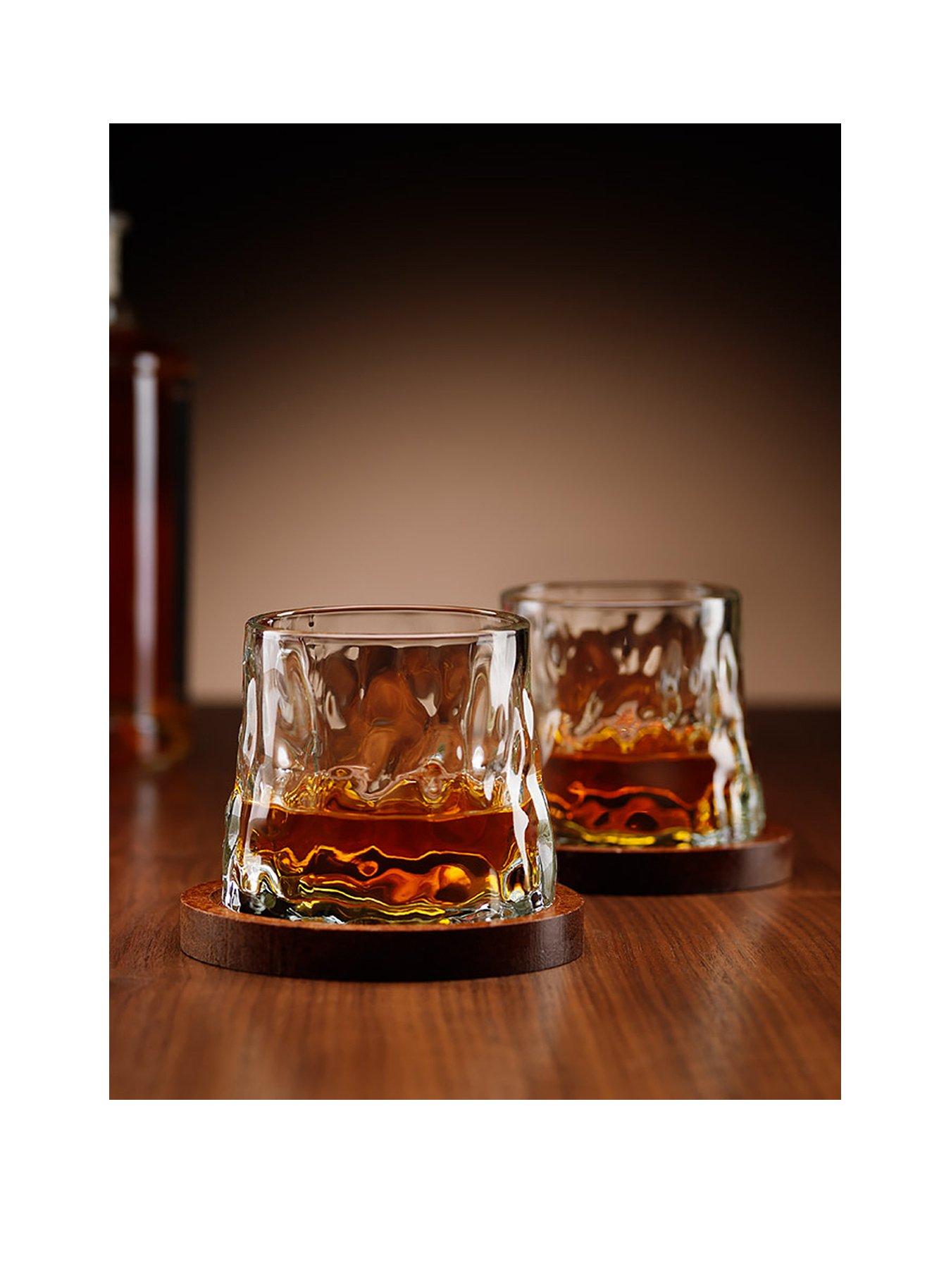 MenKind Rotating Whisky Glasses with Coaster Set of 2