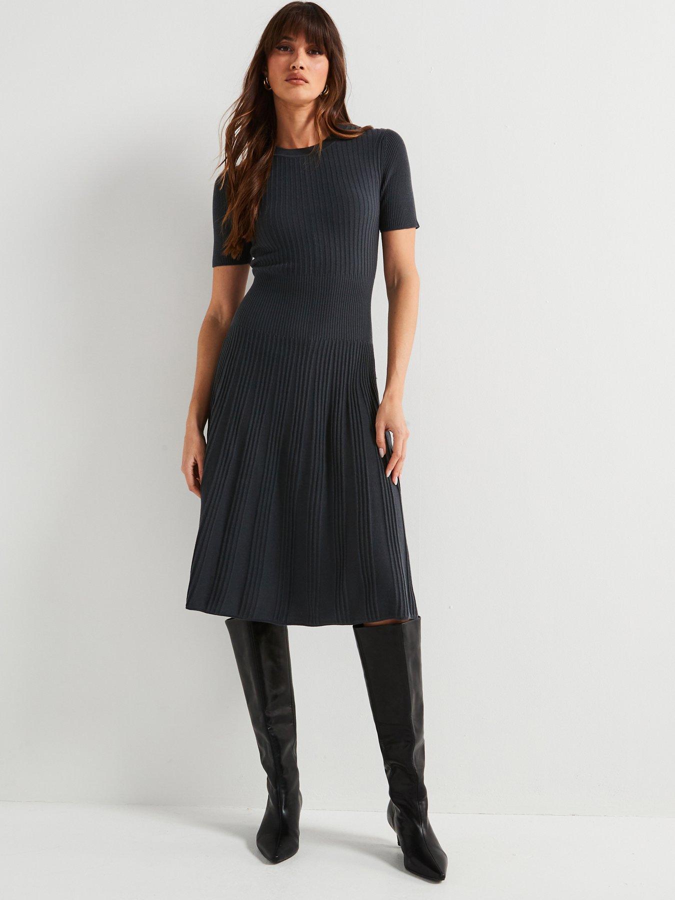 joseph-merino-short-sleeve-dress-dark-grey